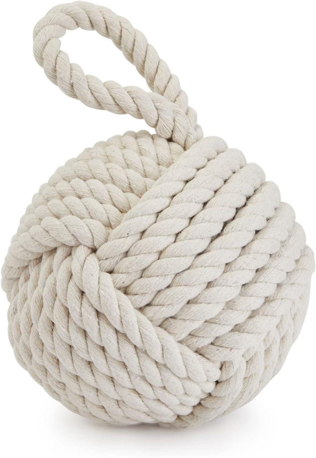 Okuna Outpost Decorative Weighted Door Stop with Handle, Nautical Knot Rope for Floor, 3.5 lbs, 6 x 12.5 In