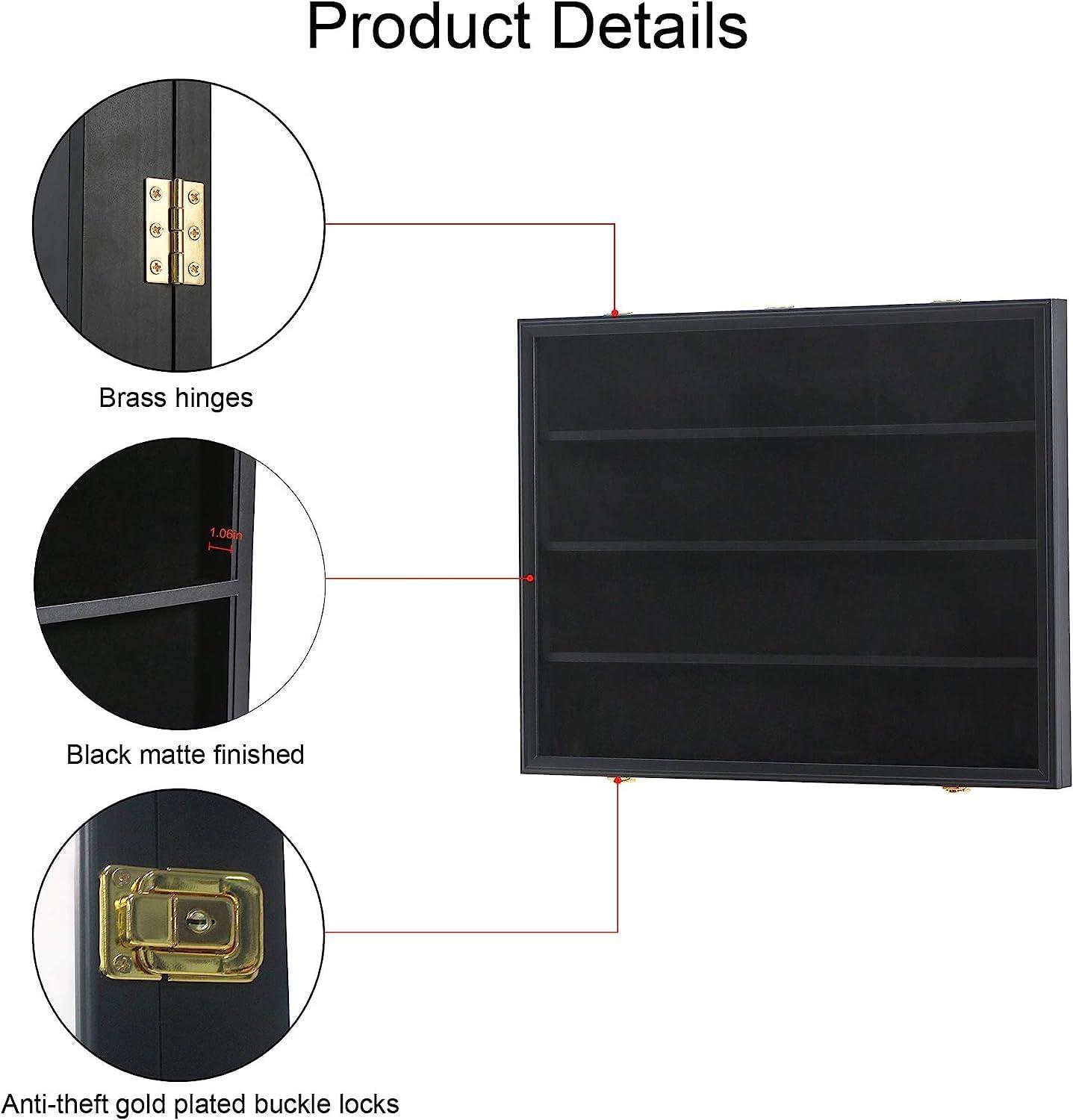 Estuche para Exhibición de Tarjetas Deportivas de 35 Grados: Marco de Exhibición de Tarjetas de Béisbol con Protección UV Gabinete de Pared con Cerradura Transparente para Tarjetas Coleccionables de Baloncesto Negro Vertical