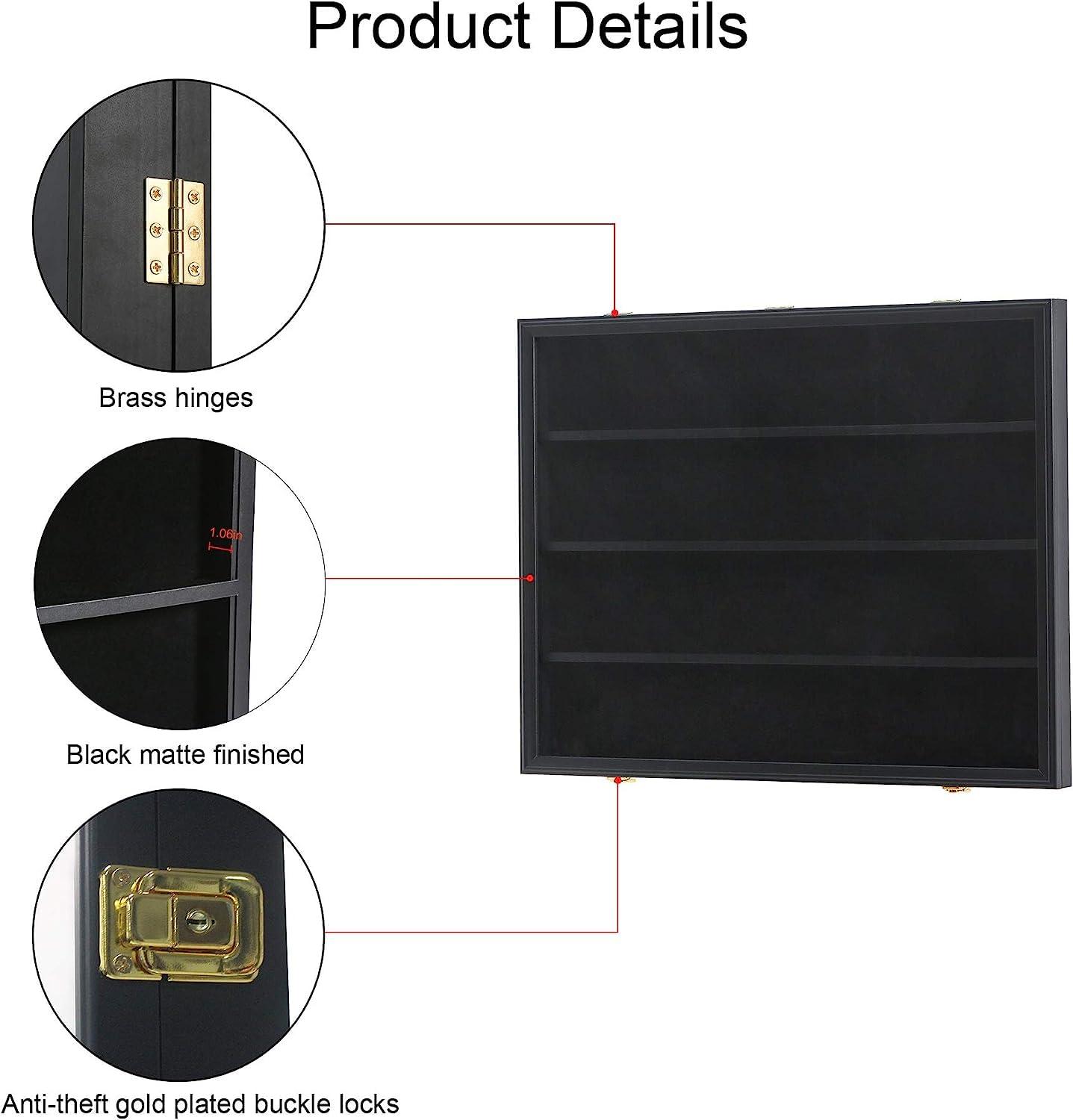 Estuche para Exhibición de Tarjetas Deportivas de 35 Grados: Marco de Exhibición de Tarjetas de Béisbol con Protección UV Gabinete de Pared con Cerradura Transparente para Tarjetas Coleccionables de Baloncesto Negro Vertical