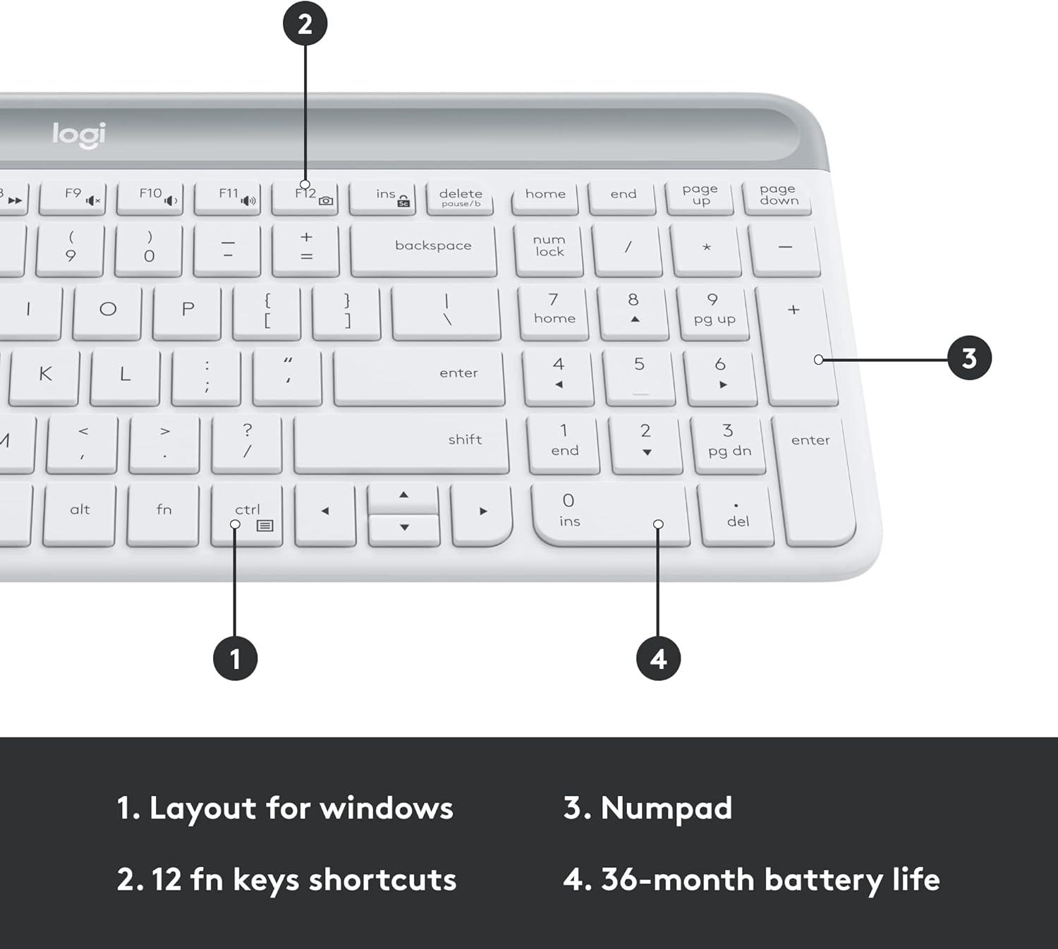 Logitech MK470 Slim Wireless Keyboard and Mouse Combo - Modern Compact Layout, Ultra Quiet, 2.4 GHz USB Receiver, Plug n' Play Connectivity, Compatible with Windows - Off White