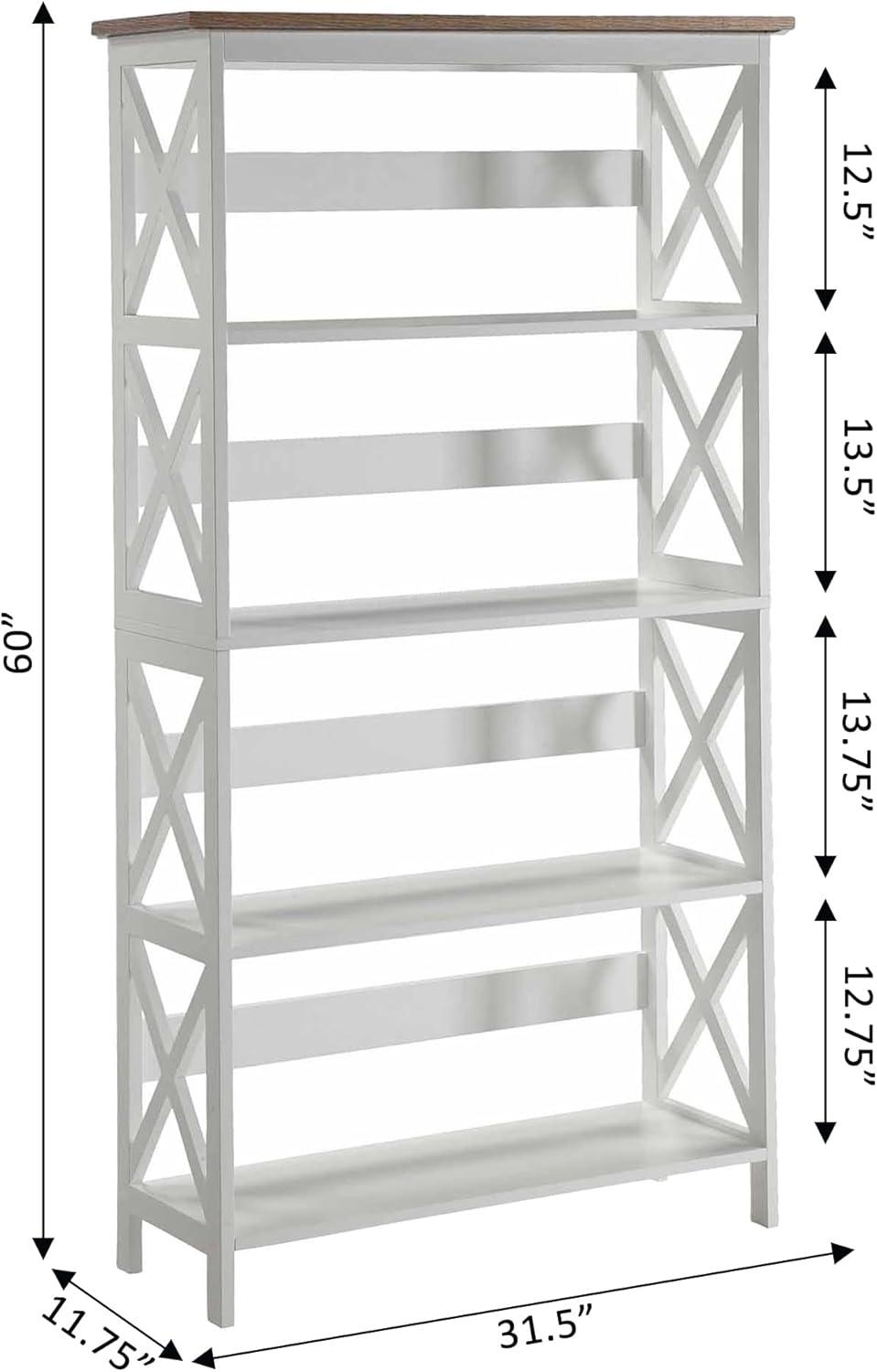 Driftwood and White 5-Tier Open Back Bookcase