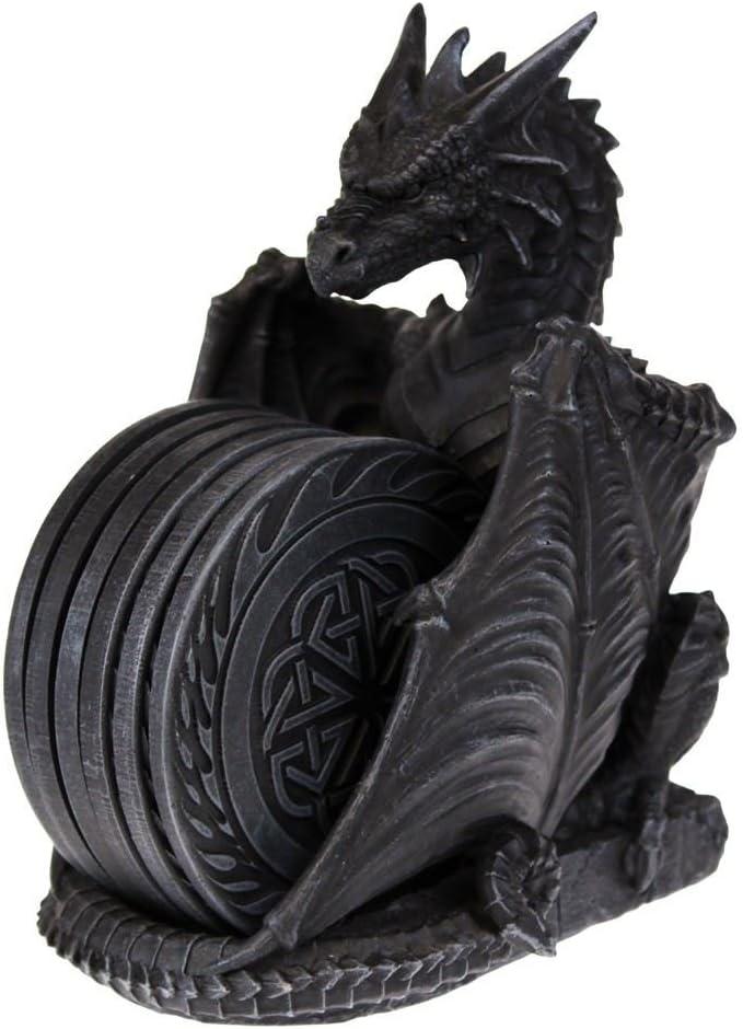 Dark Dragon Stone Table Coaster Set with Intricate Design