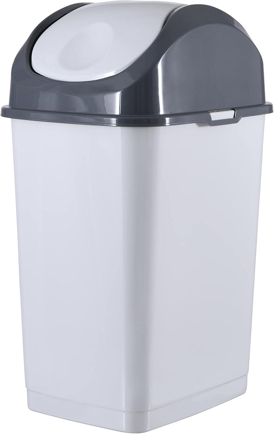 White and Gray Plastic 9 Gallon Swing Top Trash Can