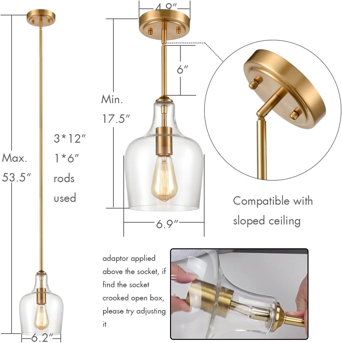 Modern Brass and Clear Glass Mini Pendant Light