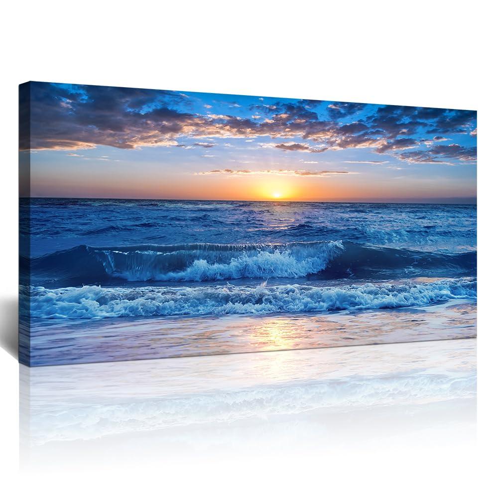 Creowell Wall Art Moon Sea blue Ocean Landscape Paintings Bedroom Canvas Art Print wall art for living room Paintings for Wall Decor and Home Decor -20x16 Inch