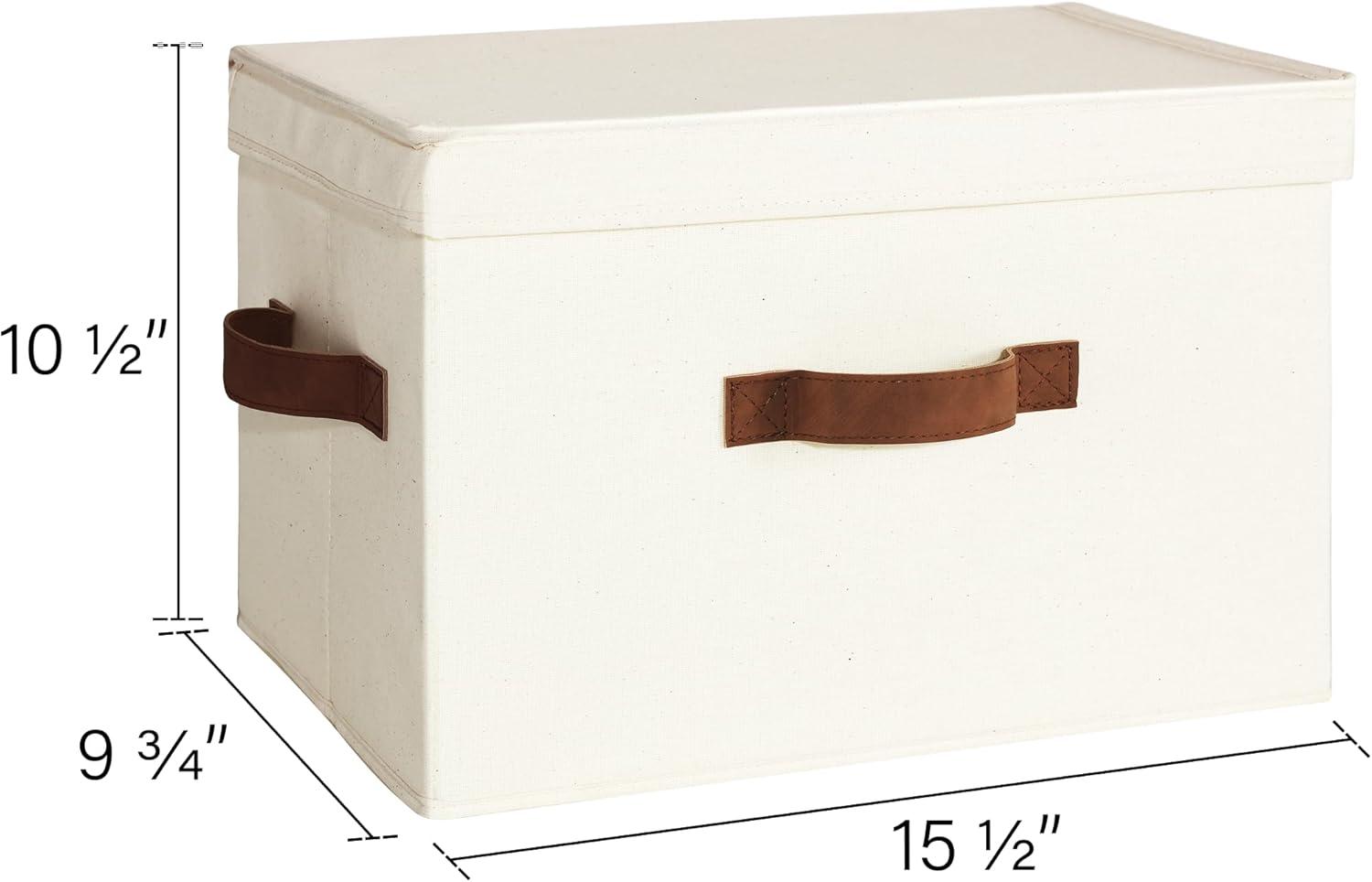 Closet Storage Bin with Lids, Decorative Storage Boxes with Handles, Fabric Storage Bins for Clothes, Large, Ivory White, 2-Pack