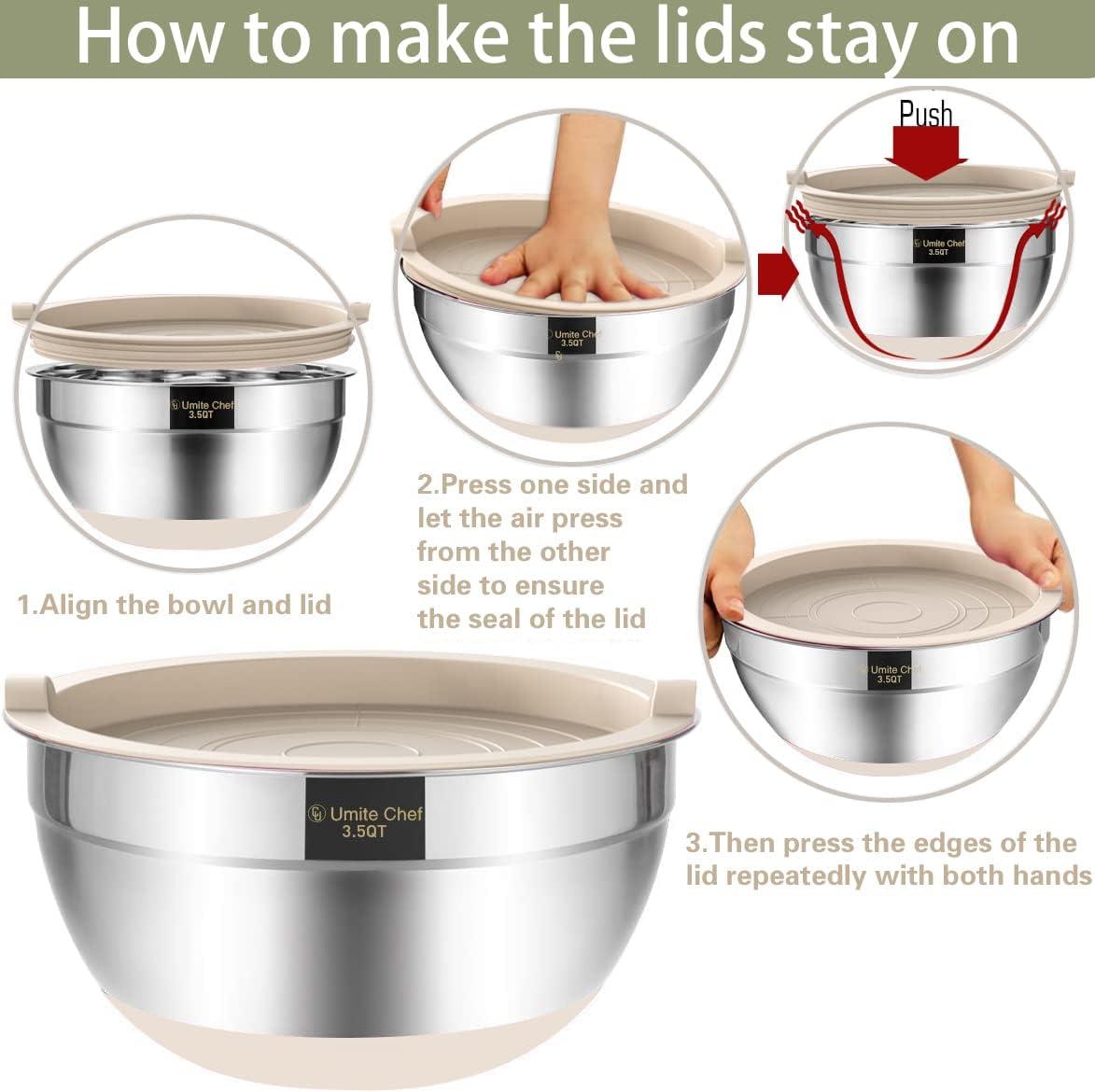 Stainless Steel Mixing Bowls Set with Airtight Lids, 6-Piece