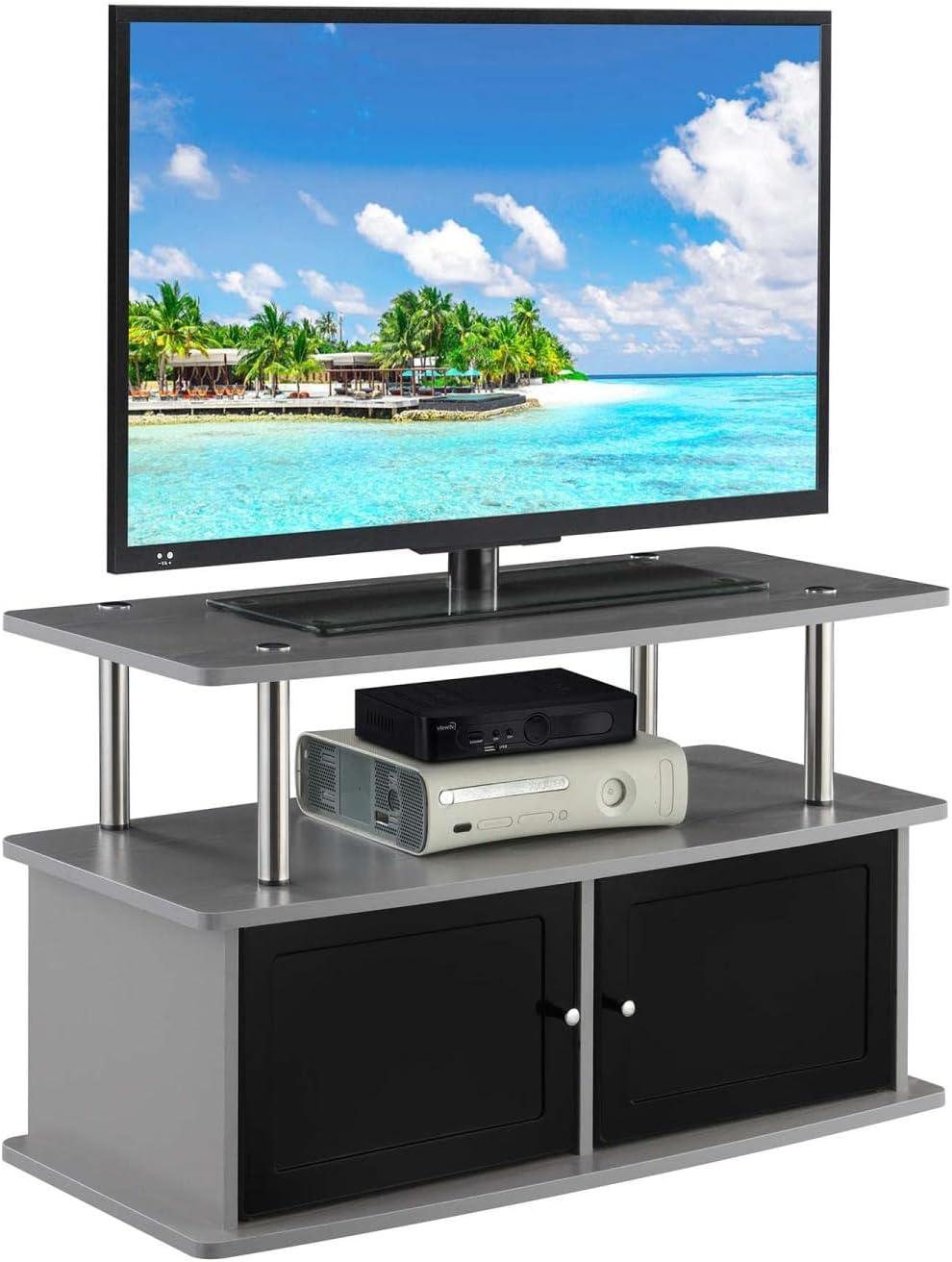 Convenience Concepts Designs2Go TV Stand with 2 Storage Cabinets and Shelf for TVs up to 40", Gray