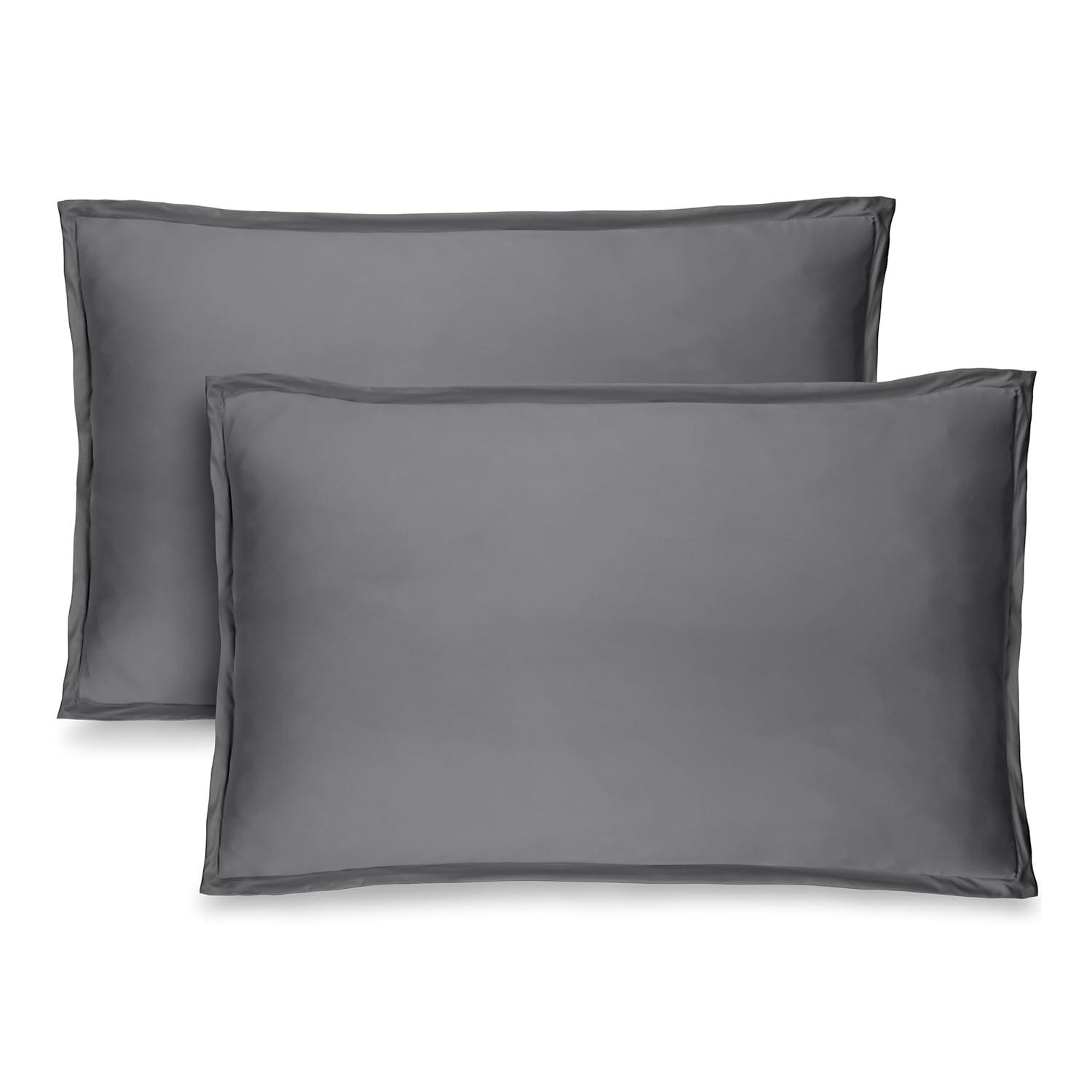 Solid Grey Microfiber Standard Pillow Sham Set by Bare Home