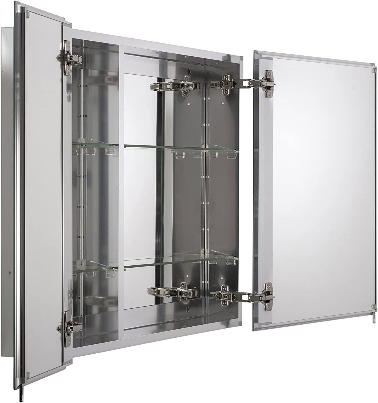 Croydex Halton Double Door Aluminium Bathroom Medicine Cabinet in Chrome (30x26in)