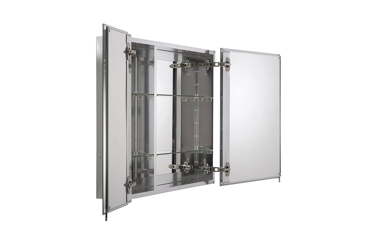 Croydex Halton Double Door Aluminium Bathroom Medicine Cabinet in Chrome (30x26in)