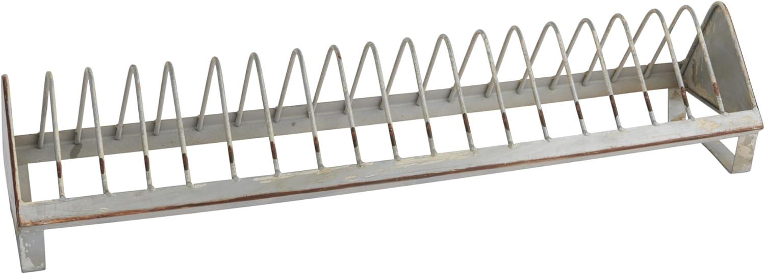 Rustic Gray Metal 18-Slot Plate Rack