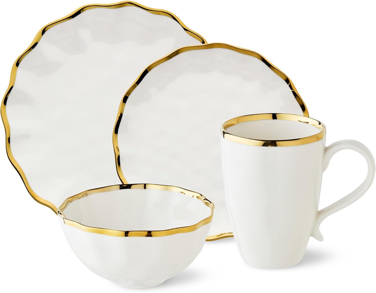 Certified International Regency Gold 16-Piece Porcelain Dinnerware Set for 4 – Luxury Gold-Rimmed Plates, Bowls & Mugs – Elegant, Dishwasher-Safe Tableware for Formal Dining, Entertaining & Special Occasions