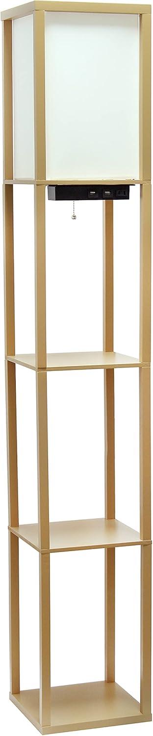 Floor Lamp Etagere Organizer Storage Shelf with 2 USB Charging Ports and Linen Shade - Simple Designs