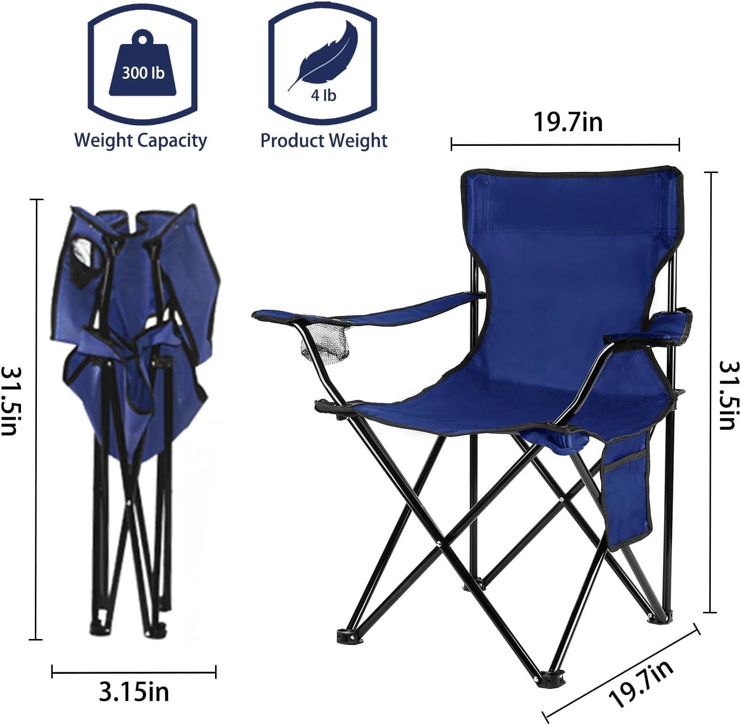 Navy Blue Steel and Polyester Folding Camping Chair with Storage Bag