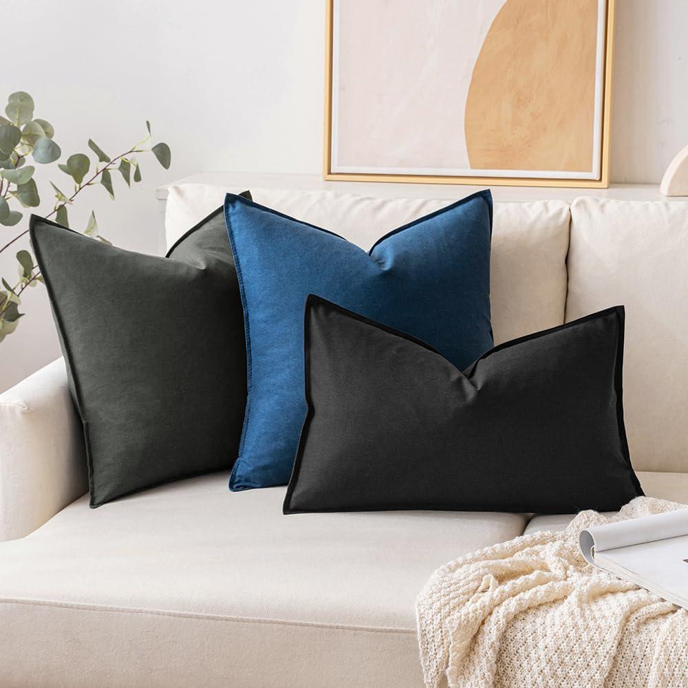 MIULEE Pack of 2 Decorative Linen Pillow Covers 20x20 Inch Navy Blue Farmhouse Soild Neutral Throw Pillow Covers Soft Accent Decorative Pillowcases Home Decors for Couch Sofa Bed Living Room