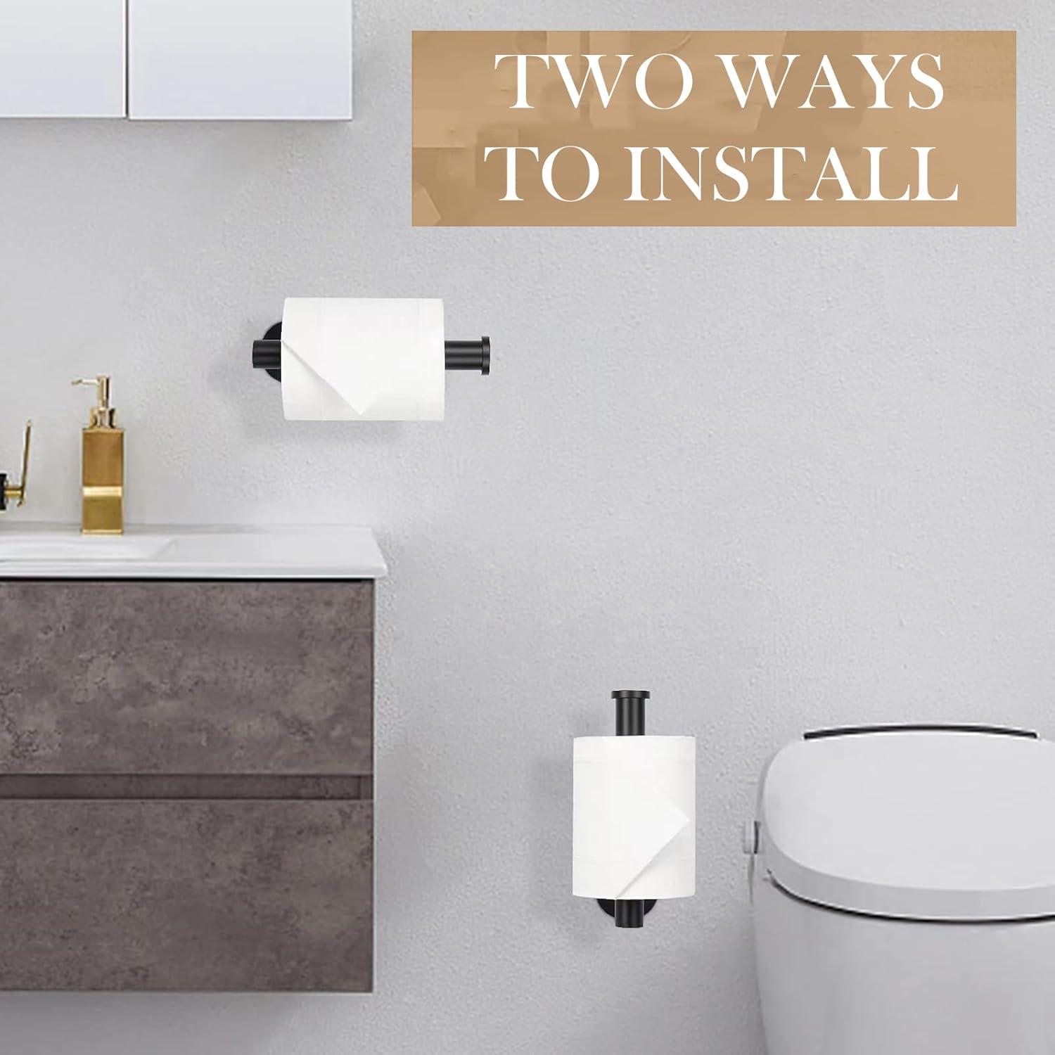 Toilet Paper Holder - Self Adhesive Toilet Paper Holder Wall Mount for Bathroom, No Drilling, SUS 304 Stainless Steel Command Strip Toilet Paper Roll Holder Stick On Wall - Matte Black