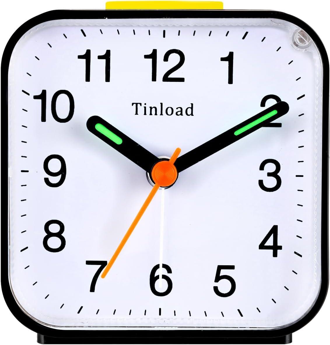 Small Battery Operated Analog Alarm Clock Silent Non Ticking, Ascending Beep Sounds, Snooze,Light Functions, Easy Set(Black)