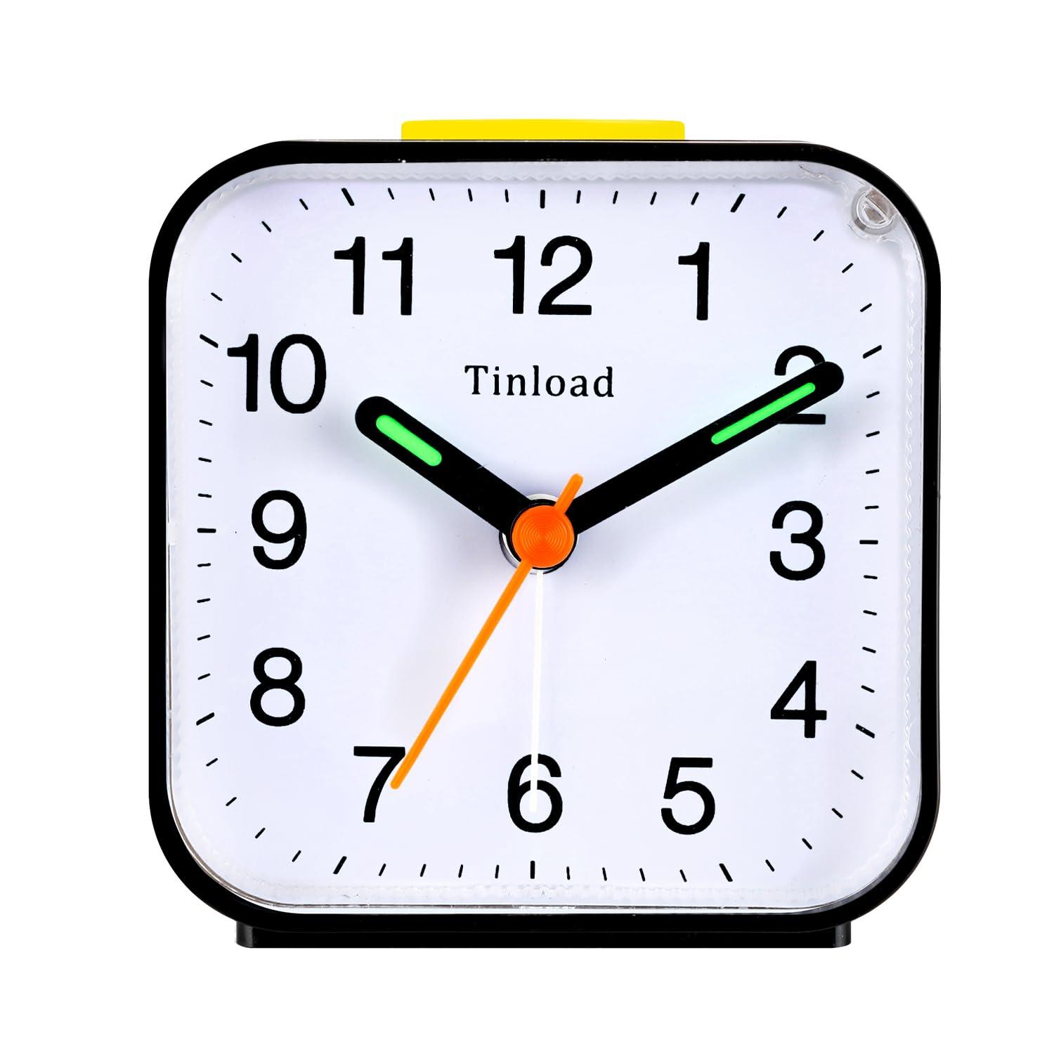 Small Battery Operated Analog Alarm Clock Silent Non Ticking, Ascending Beep Sounds, Snooze,Light Functions, Easy Set(Black)