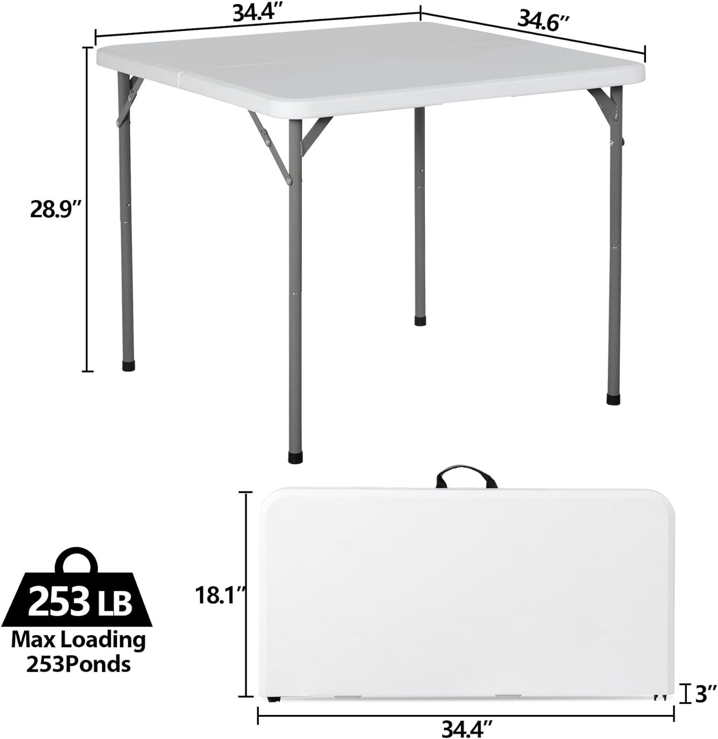 34" White Resin Folding Square Table with Alloy Steel Frame