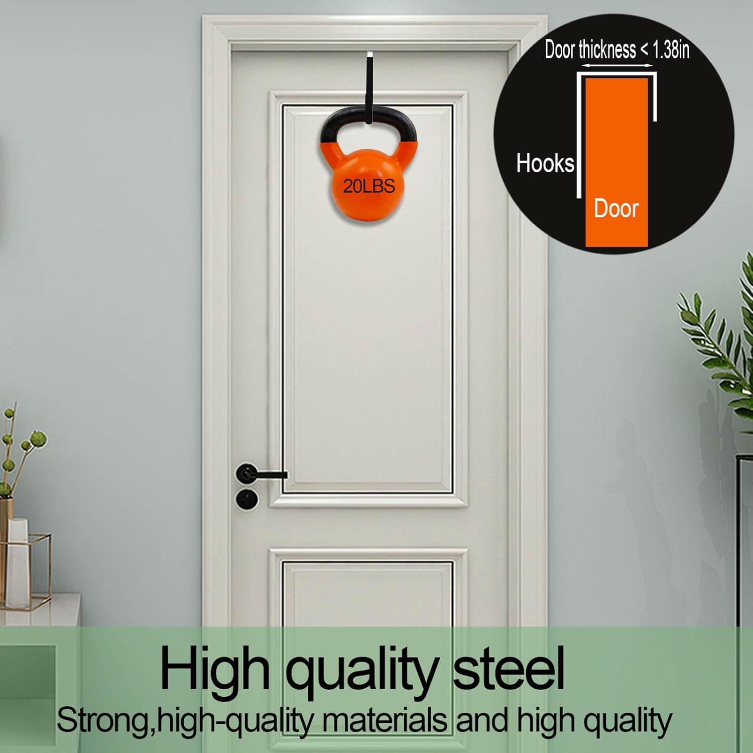Over The Door Hooks, 4 Pack Upgraded Long Door Hangers Hooks with Rubber Prevent Scratches Heavy Duty Organizer Hooks for Hanging Clothes, Towels, Hats, Coats, Bags Black