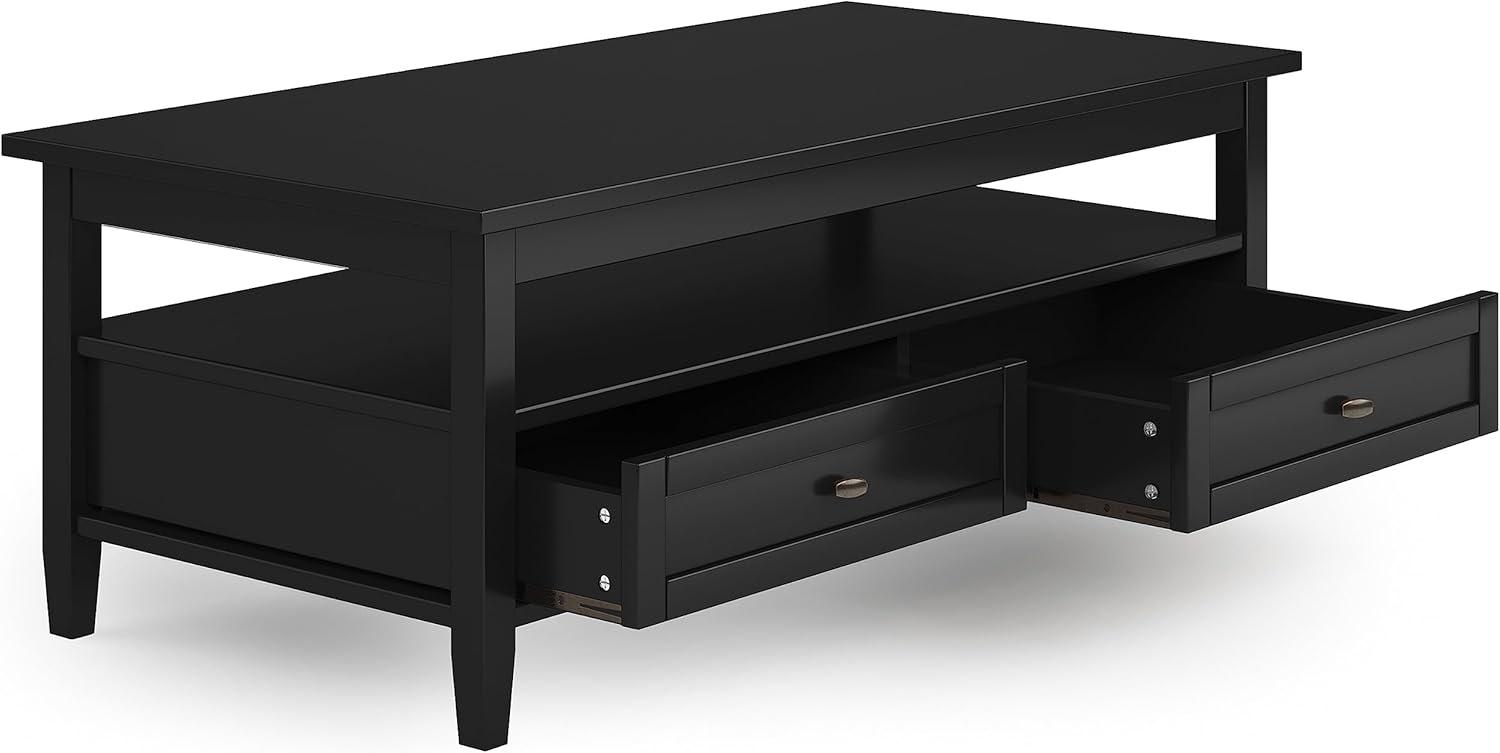 Simpli Home Warm Shaker 48"W Solid Wood Coffee Table with Two Storage Drawers and Open Shelf