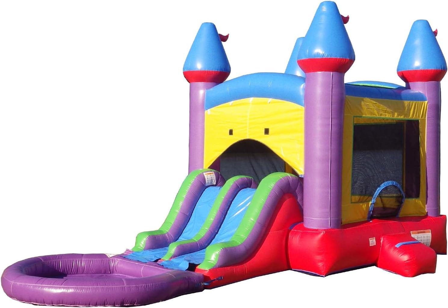 Colorful Castle Bounce House with Dual Slide and Pool