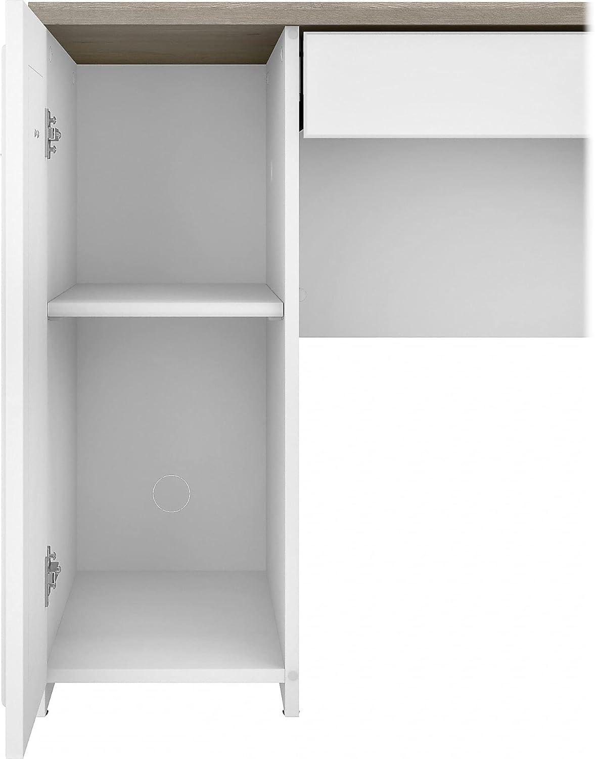 Bush Furniture Fairview 60W L Shaped Desk with Drawers and Storage Cabinet, White/Gray