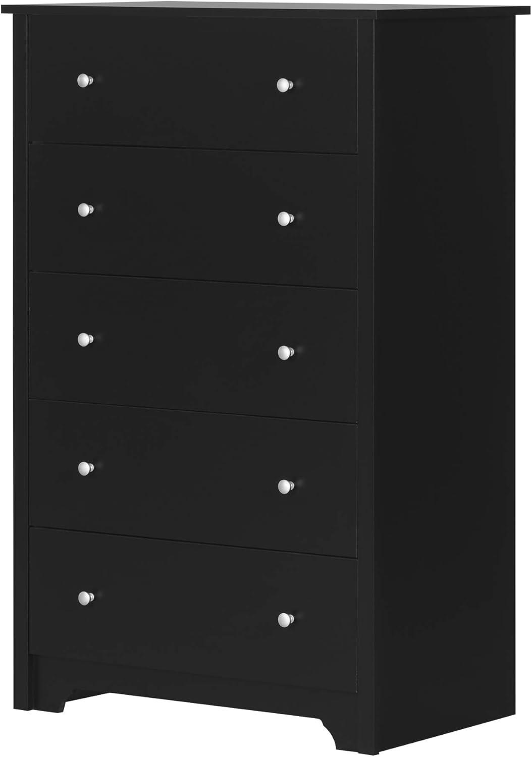 Vito Pure Black 5-Drawer Dresser with Matte Nickel Handles