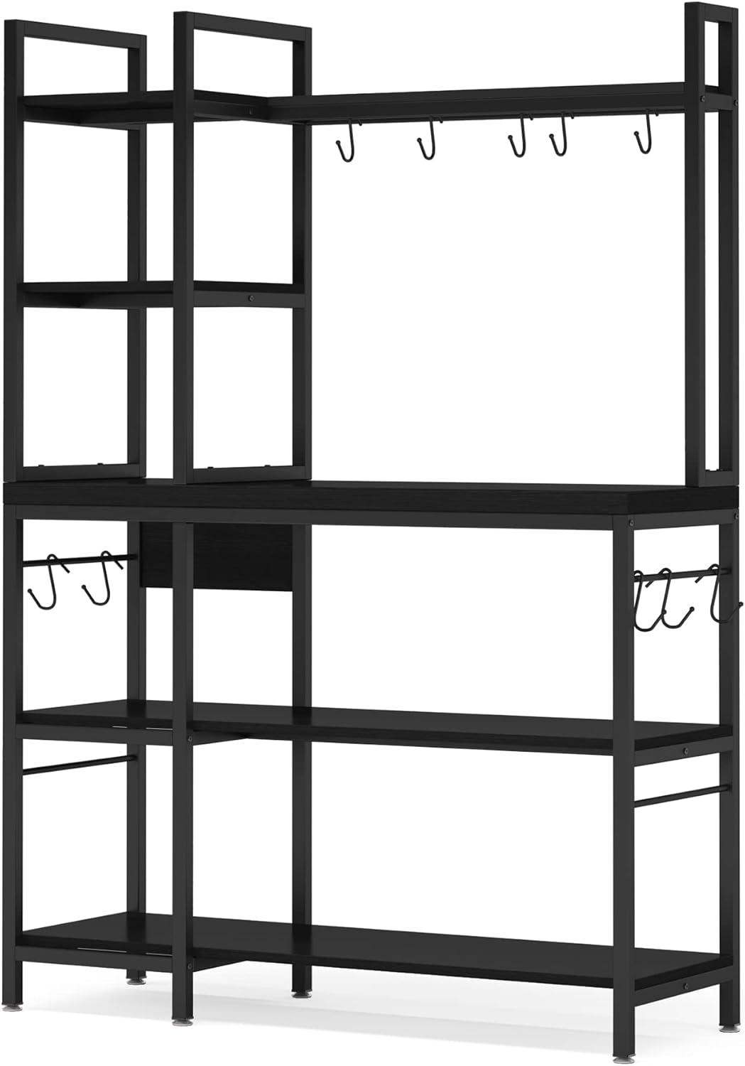 Tribesigns Kitchen Bakers Rack with Storage, 43 inch Microwave Stand 5-Tier Kitchen Utility Storage Shelf Rack with 10 Hooks, Metal Kitchen Rack Organizer for Kitchen, Living Room