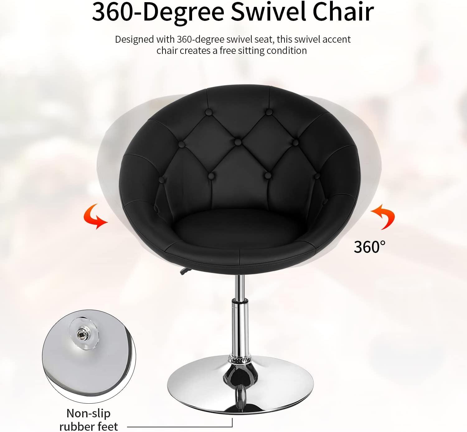 Yaheetech Height Adjustable Swivel Upholstered Round Accent Chair Barrel Chair-Black