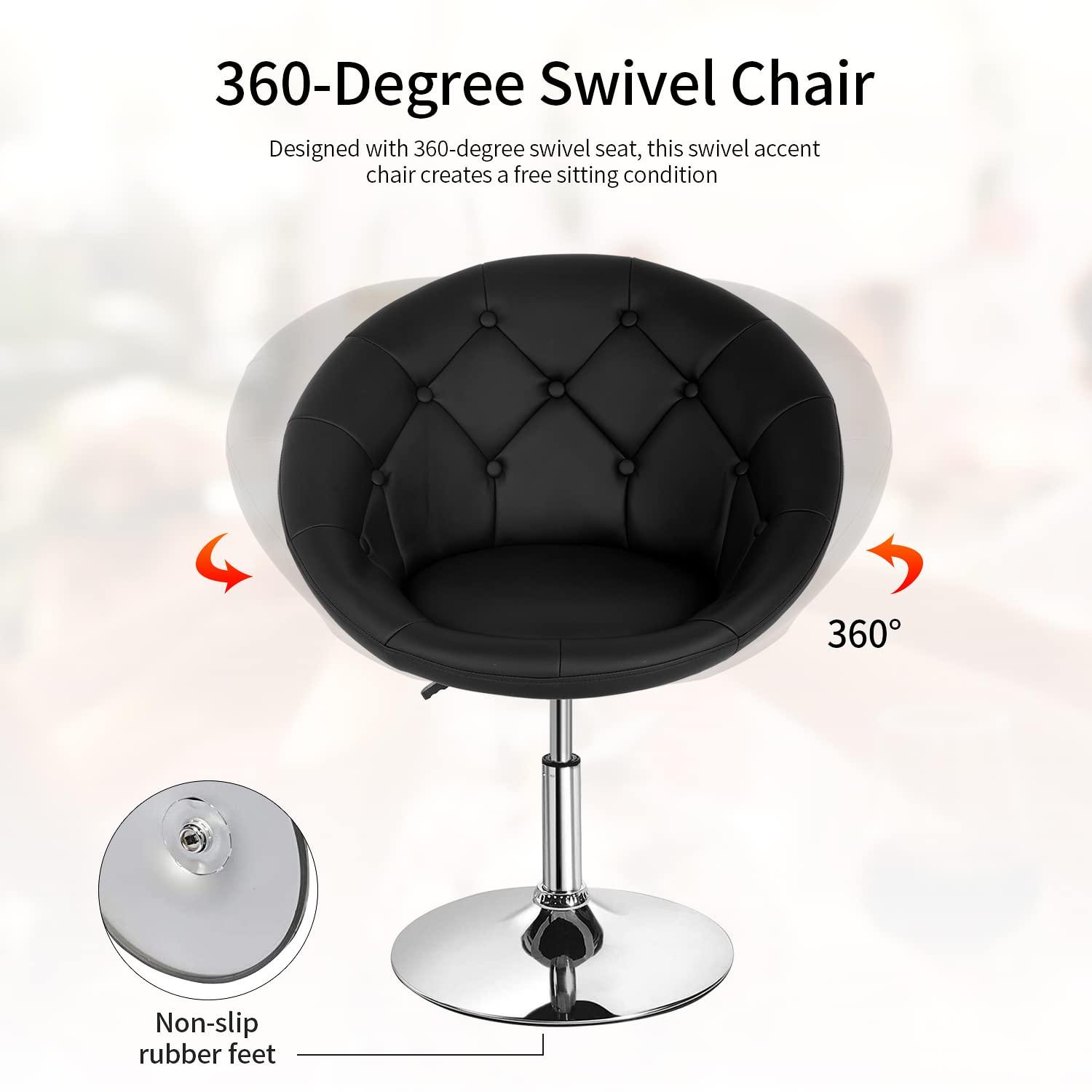 Yaheetech Height Adjustable Swivel Upholstered Round Accent Chair Barrel Chair-Black