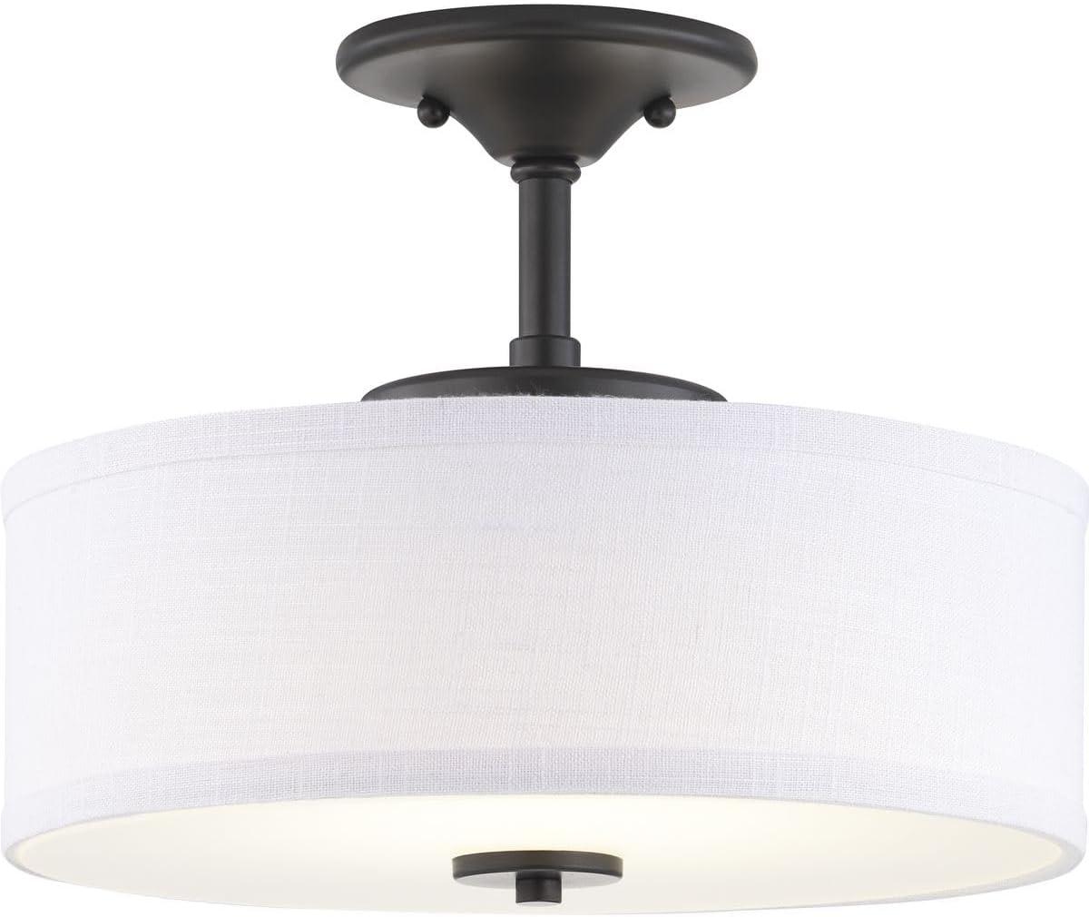 Progress Lighting Inspire 1-Light LED Semi-Flush Mount in Graphite with Summer Linen Shade