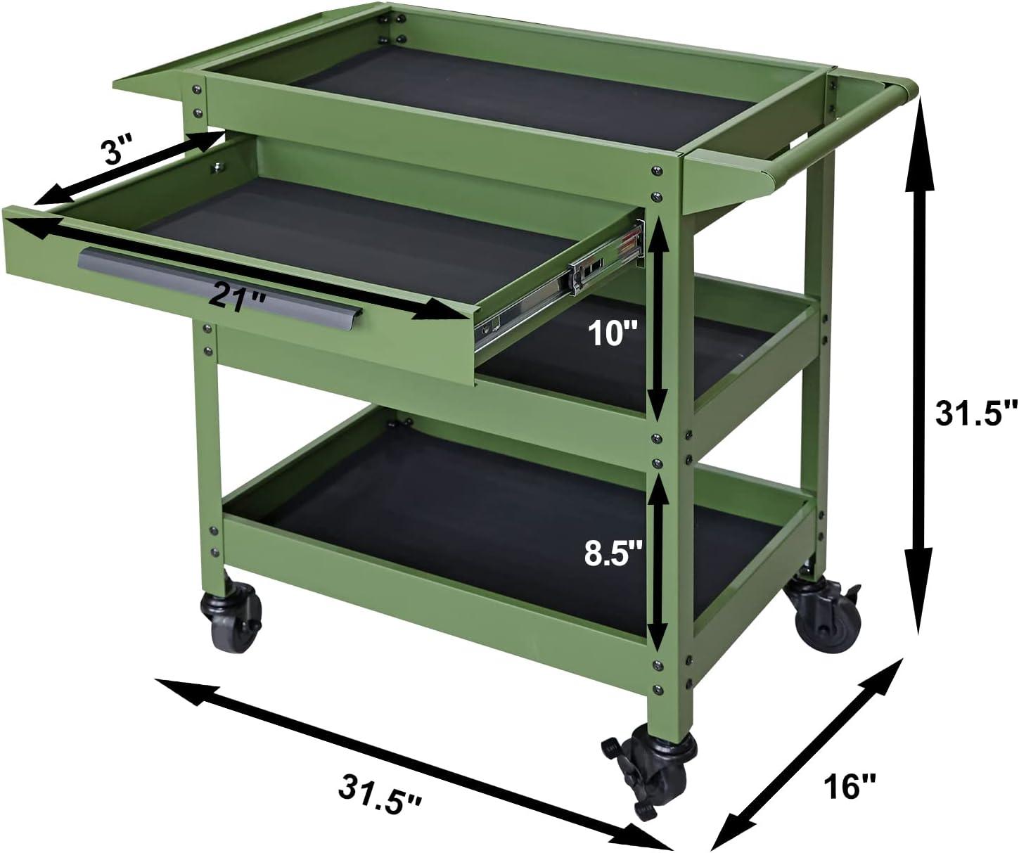 Torin 3 Layers Utility Cart:Multifunction Rolling/Service Tool Cart for Home, Green