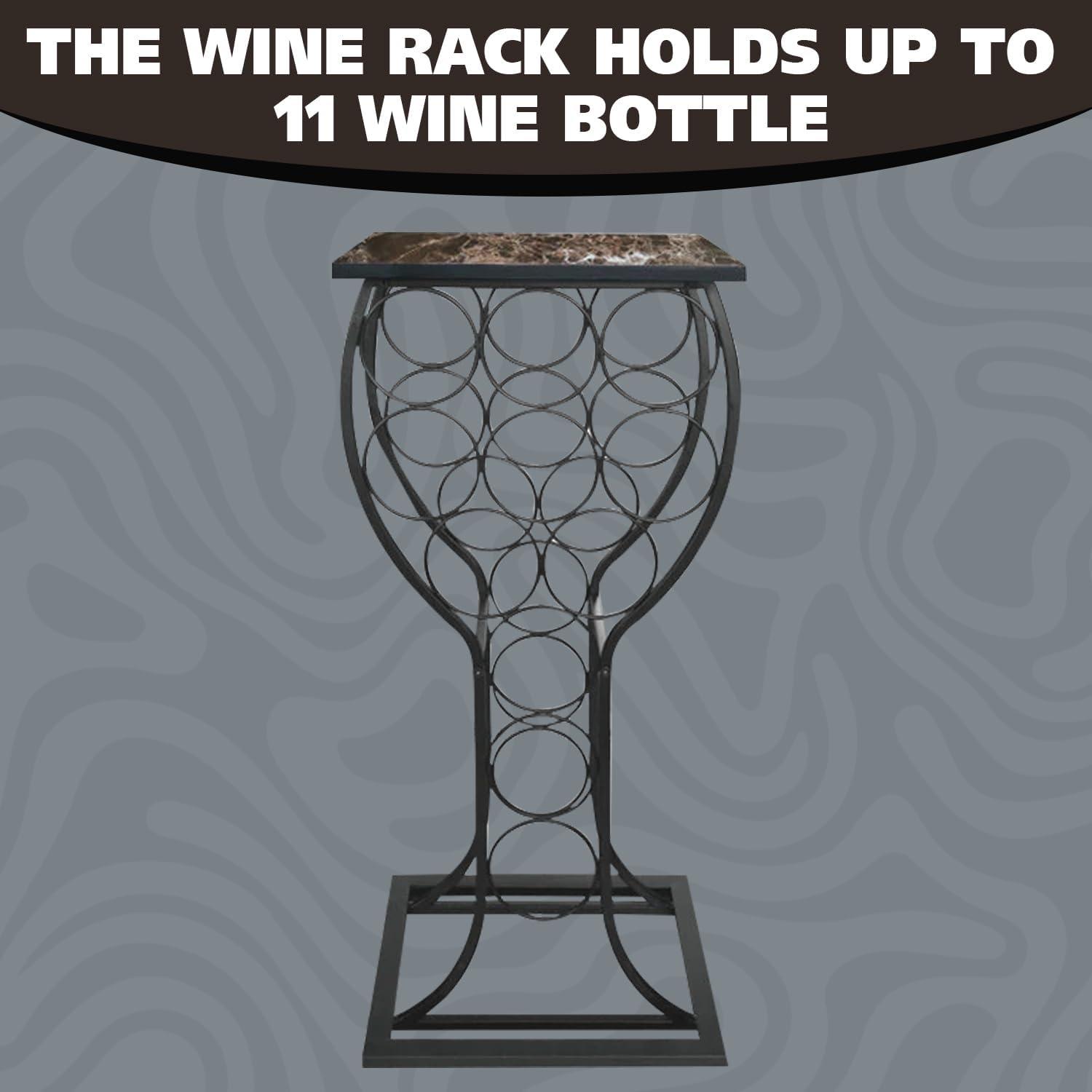 Kings Brand Furniture - Freestanding Wine Rack Stand Storage & Display Holder, Marble Finish Table Top that Holds 11 Bottles (Black)