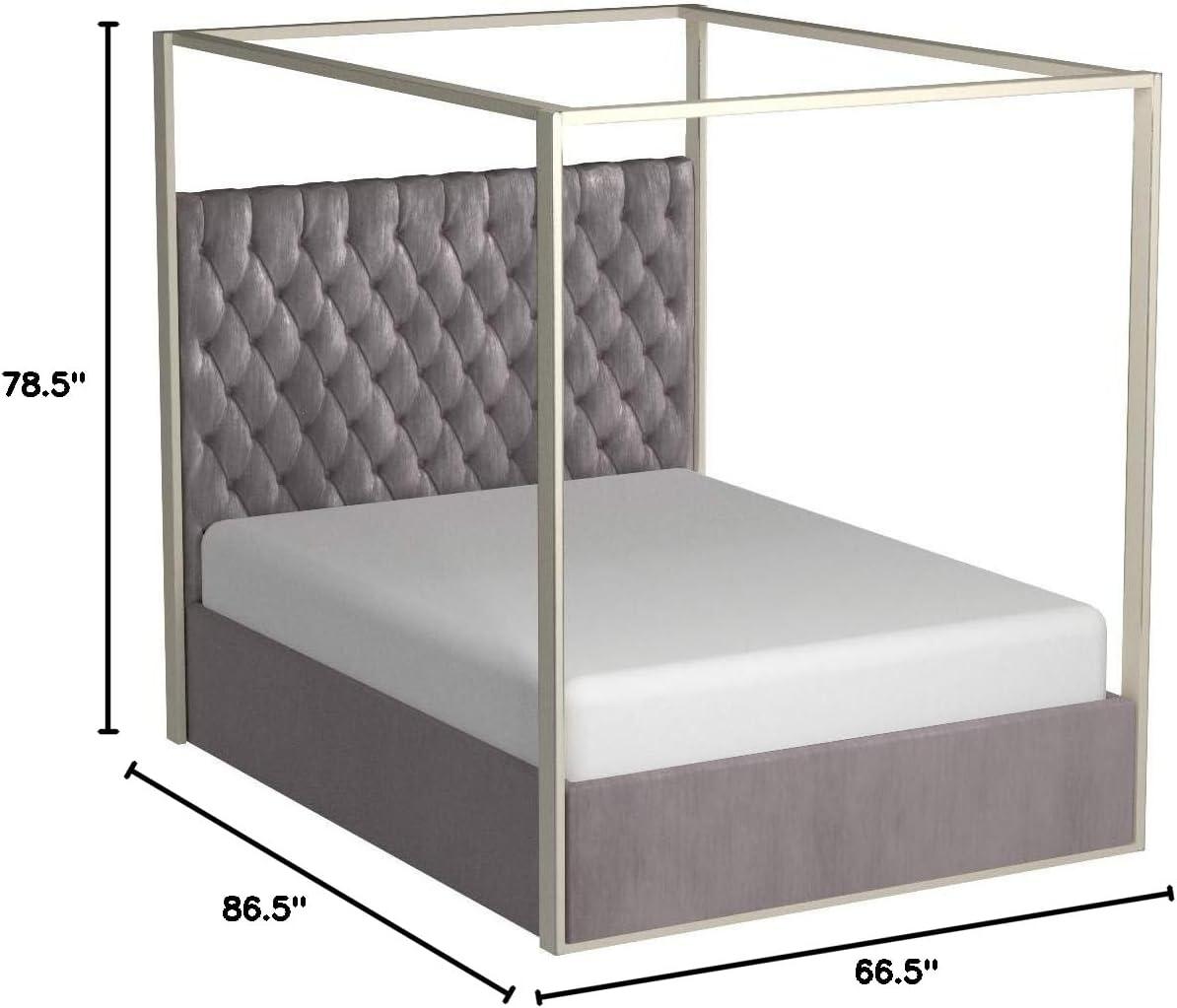 Porter Grey Velvet Queen Bed-Color:Grey Velvet,Style:Contemporary