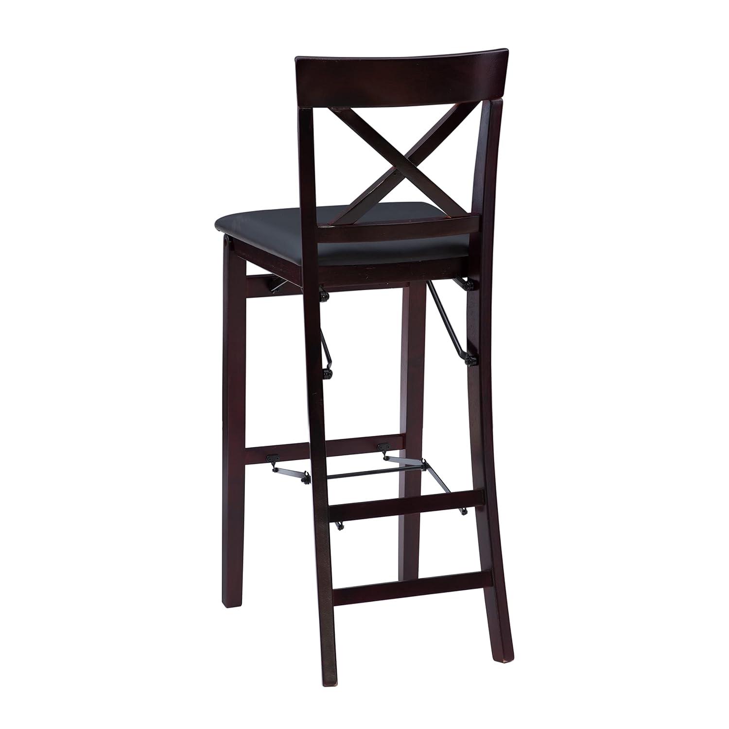 Triena X Back Faux Leather Folding Barstool Espresso - Linon: Padded Seat, Wood Legs, No Assembly Required