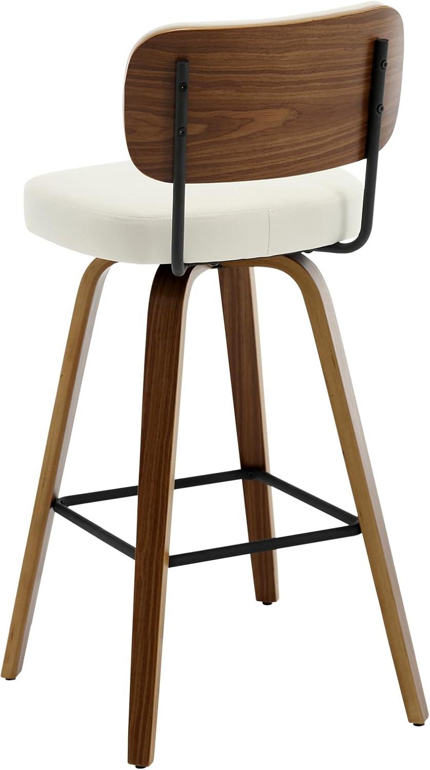 Lucky Monet 26"/29" Swivel Bar Stools/ Counter Stools with Bentwood Legs Set of 2 - Cream White-PU Back - Bar Height