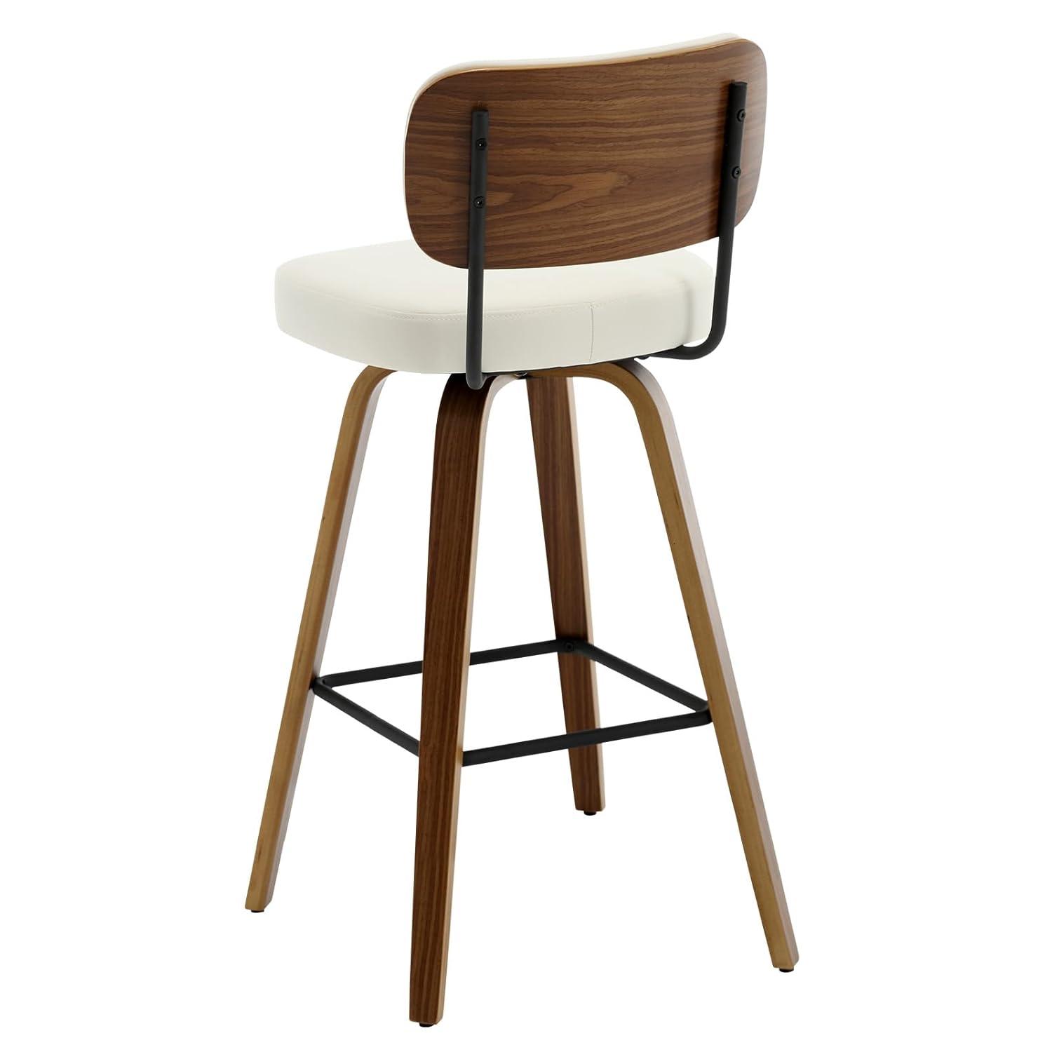 Lucky Monet 26"/29" Swivel Bar Stools/ Counter Stools with Bentwood Legs Set of 2 - Cream White-PU Back - Bar Height