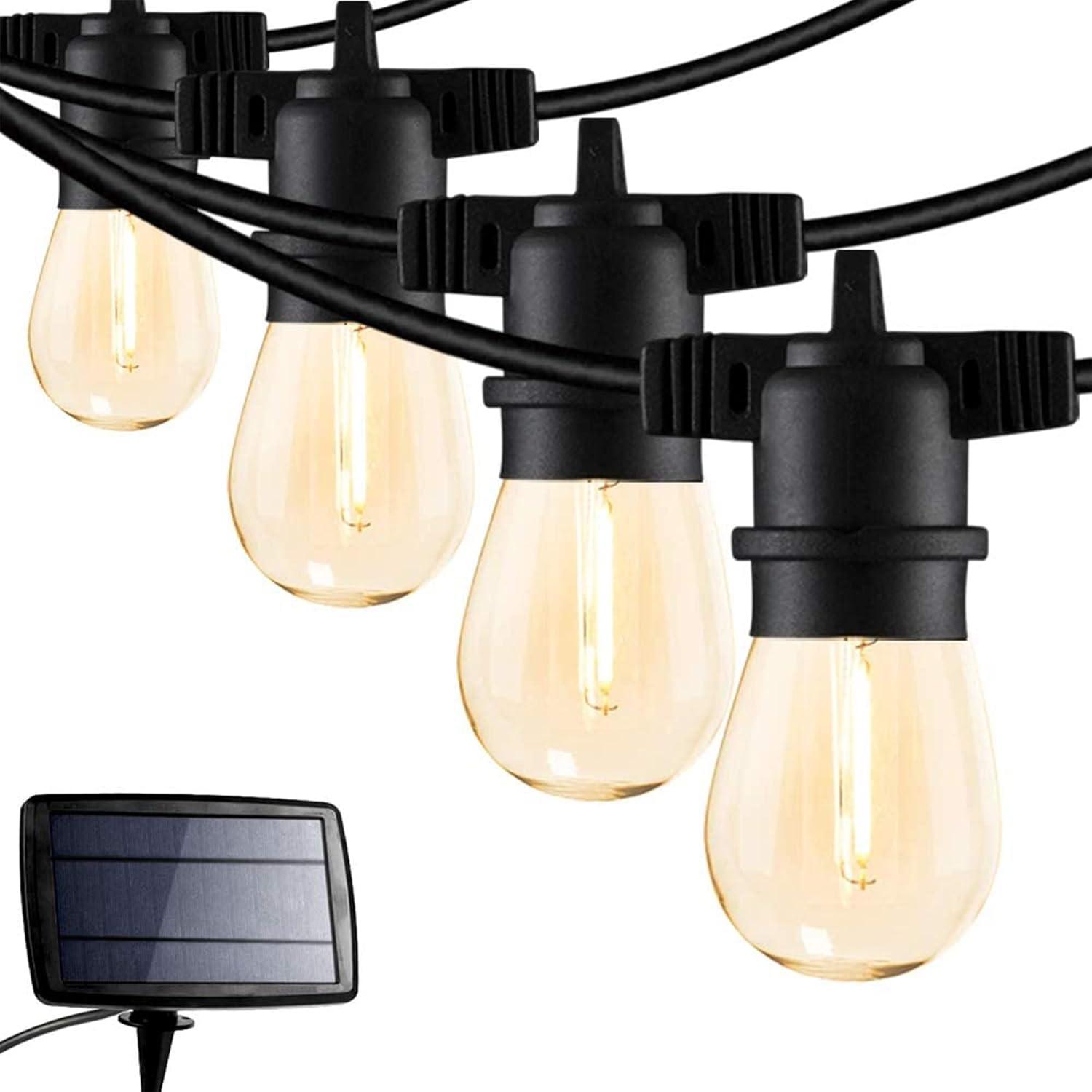 Banord LED 24 Foot Solar Powered String Lights with Vintage Style Waterproof, Shatterproof Plastic Bulbs for Exterior Decoration and Outdoor Use