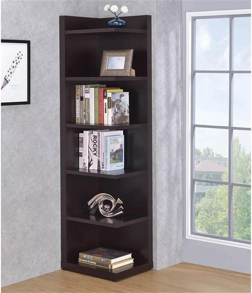 71" Modern 6 Shelf Corner Bookcase Cappuccino - Coaster: Laminated Melamine Veneer, Fixed Shelves, Meets Safety Standards