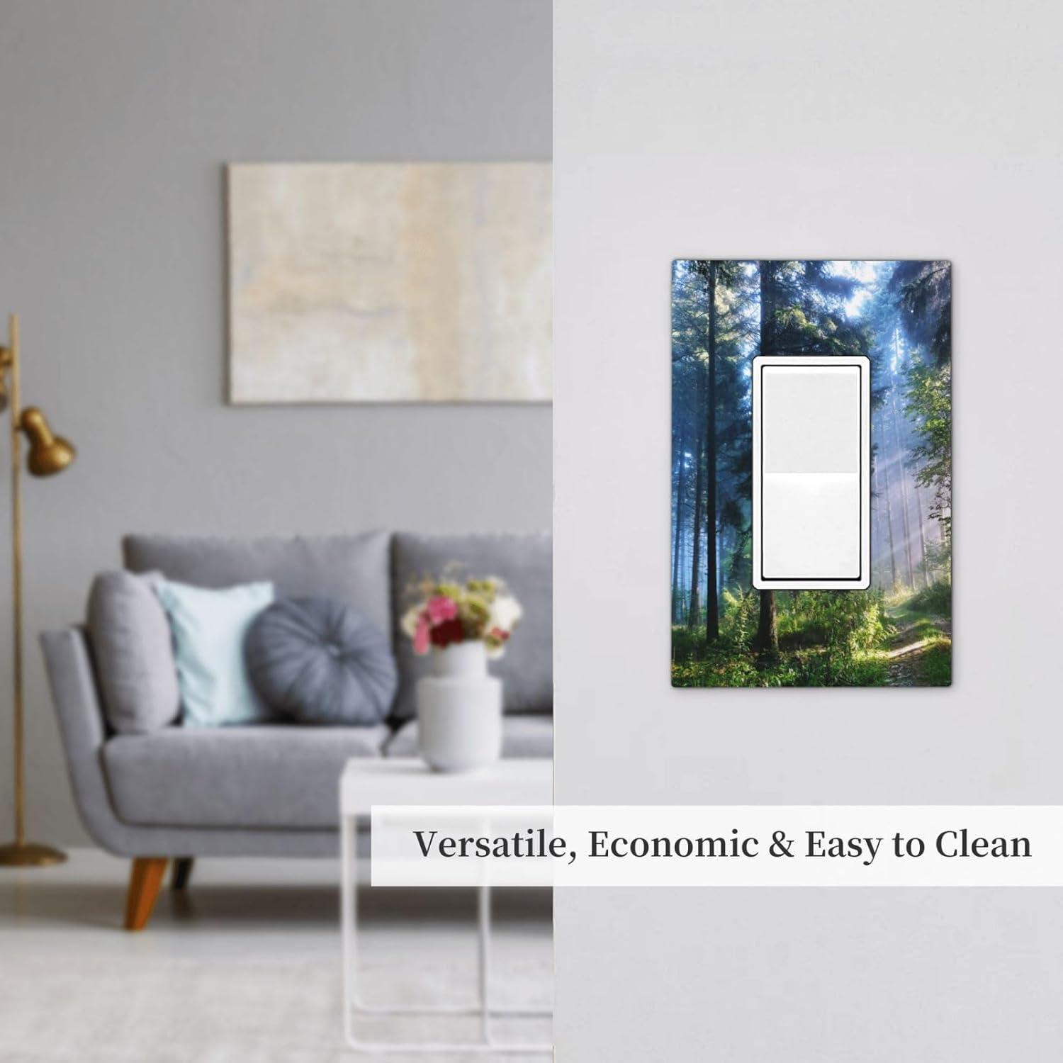 Jungle Woodland Woods Landscape Nature Forest Tree 1 Gang Device Rocker/Decorator Gfci Outlet Light Switch Electrical Wall Plate Cover Green Natural Misty Foggy Mountain Scenery Decorative Faceplate