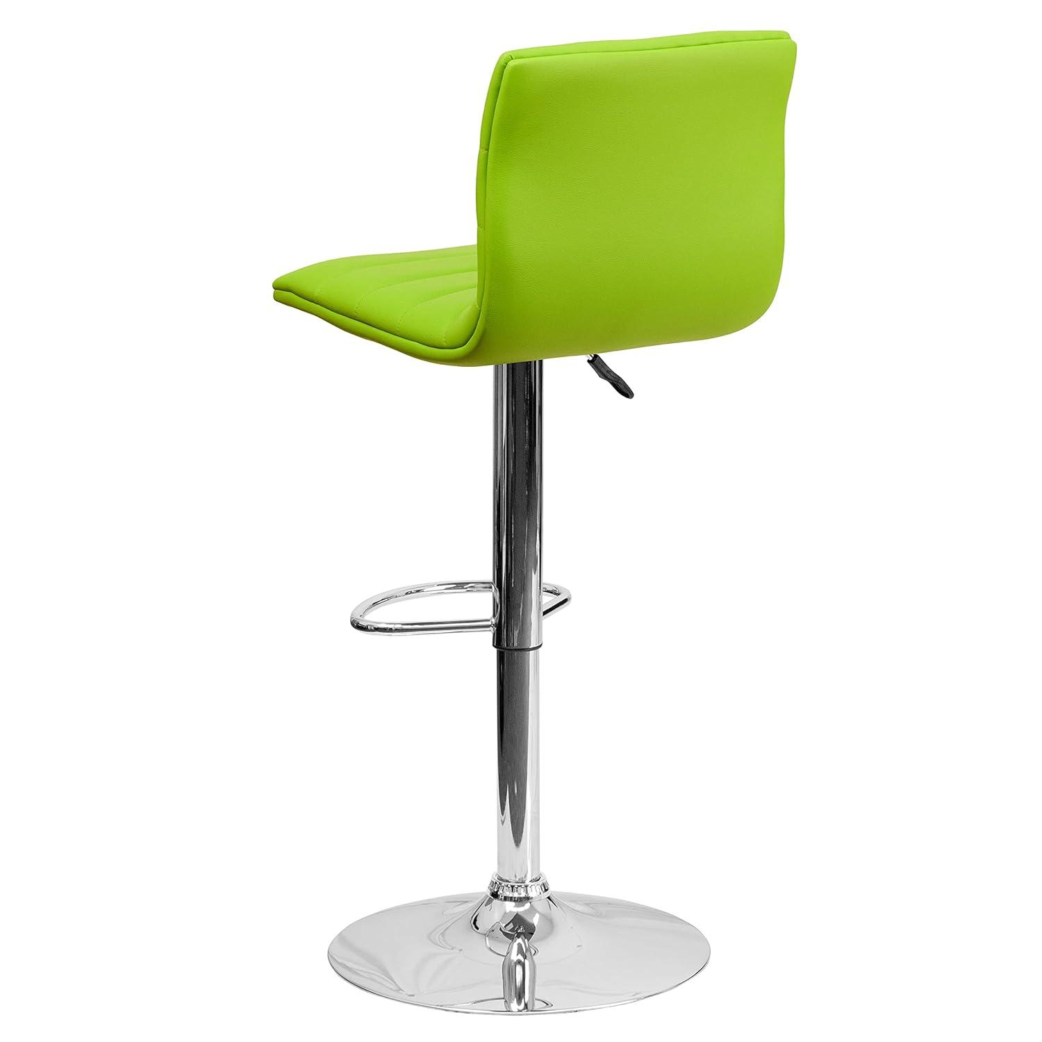 Flash Furniture Modern Green Vinyl Adjustable Bar Stool with Back, Counter Height Swivel Stool with Chrome Pedestal Base