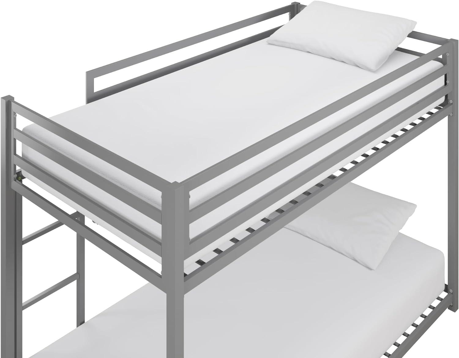 DHP Miles Low Bunk Bed for Kids, Twin Over Twin, Silver