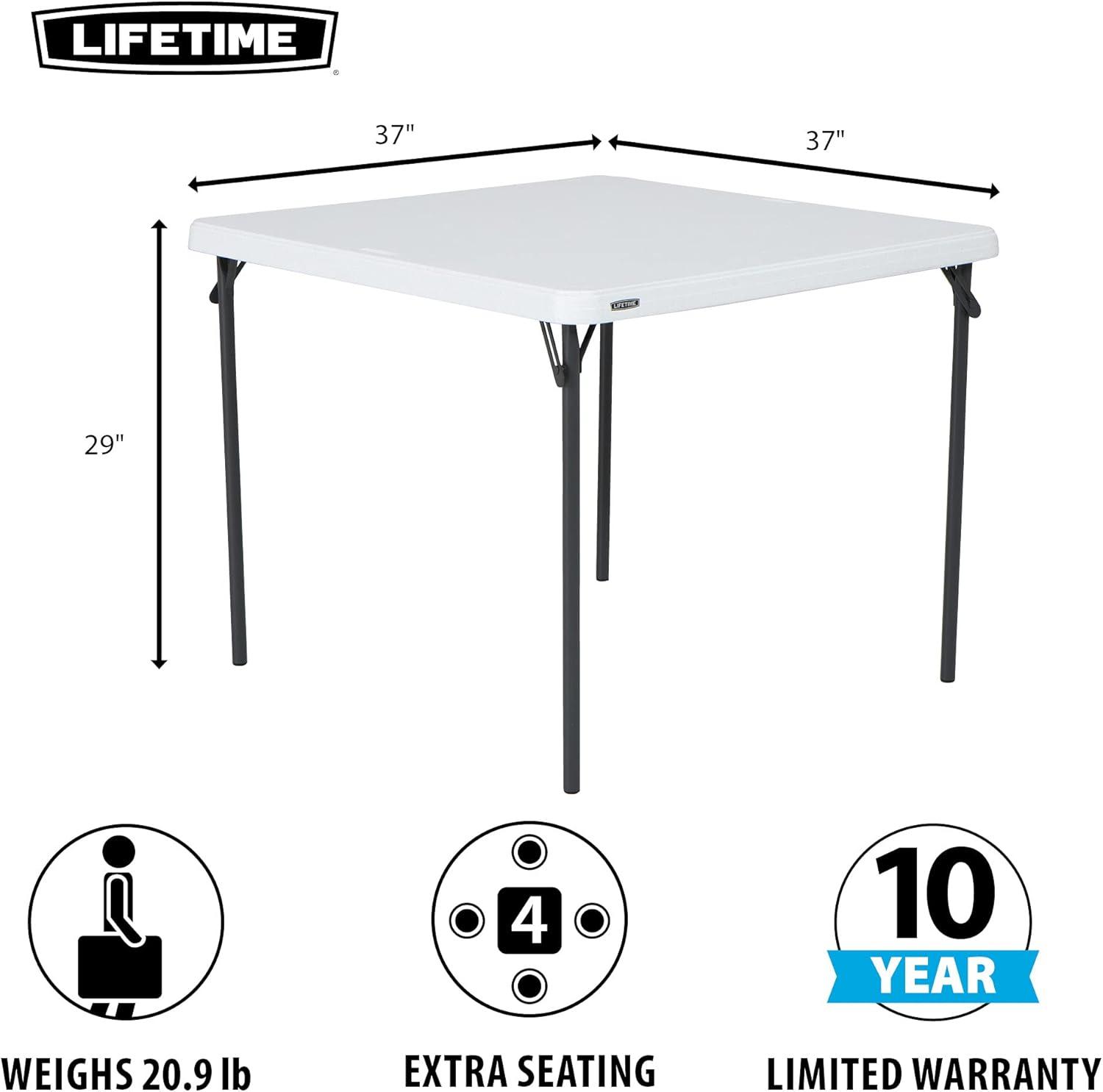Lifetime 37 inch Square Folding Table, Indoor/Outdoor Commercial Grade, White Granite (80783)