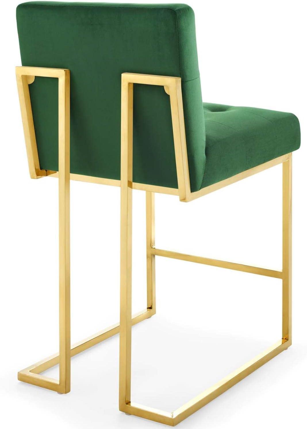 Emerald Velvet Luxe Gold-Finished Metal Counter Stool