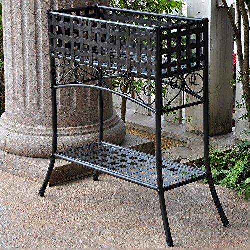 Antique Black Iron Rectangular Plant Stand with Guard Rail