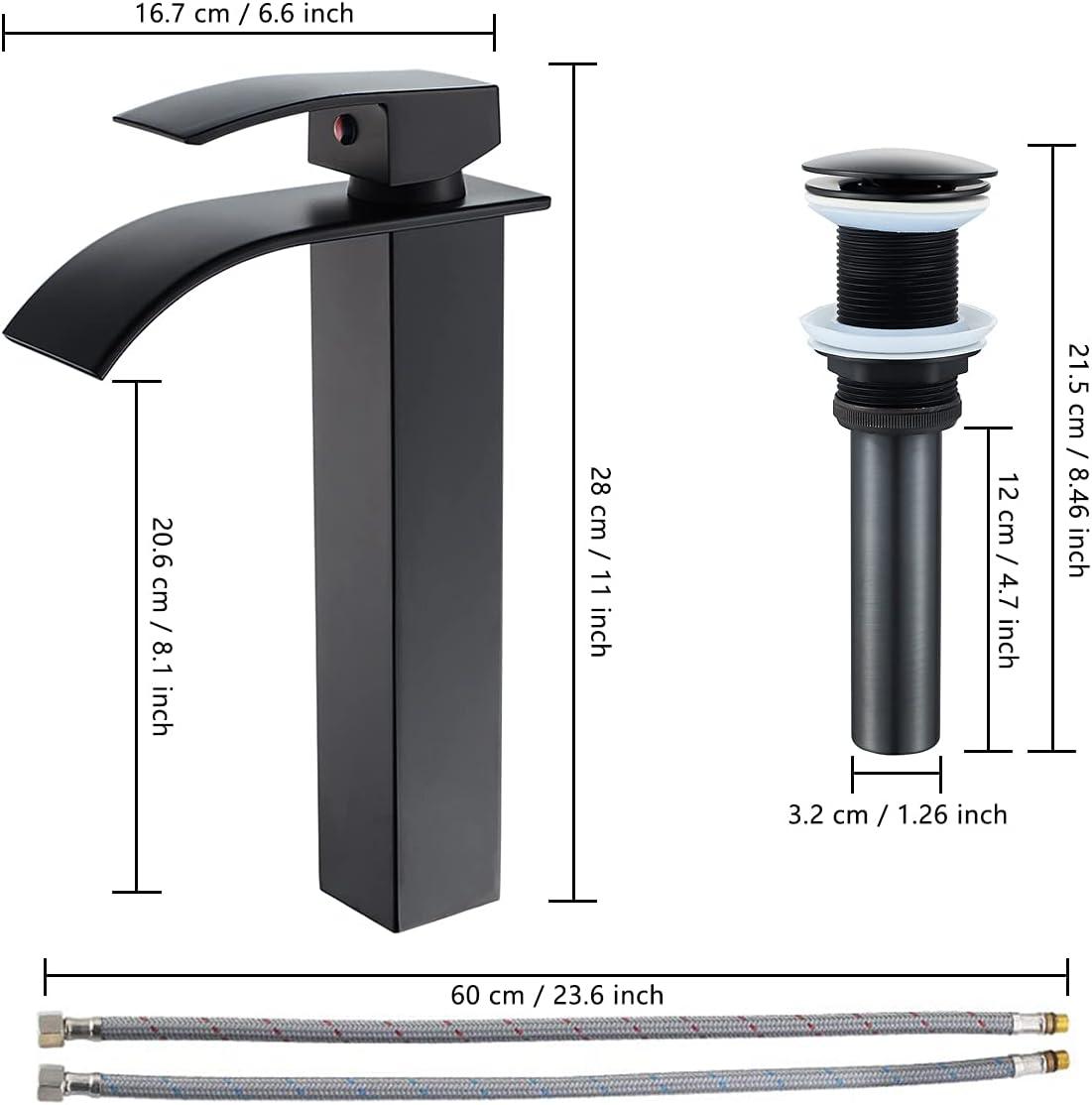 Waterfall Bathroom Faucet Single Handle，Bathroom Sink Faucet 1 Hole，Waterfall Faucet for Bathroom Sink，Vessel Sink Faucet Matte Black Tall Bathroom Faucet