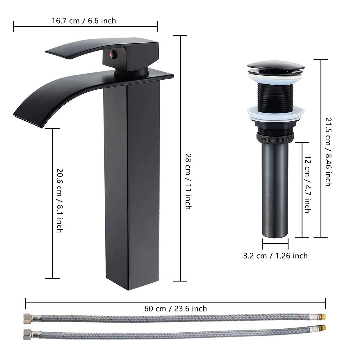 Waterfall Bathroom Faucet Single Handle，Bathroom Sink Faucet 1 Hole，Waterfall Faucet for Bathroom Sink，Vessel Sink Faucet Matte Black Tall Bathroom Faucet