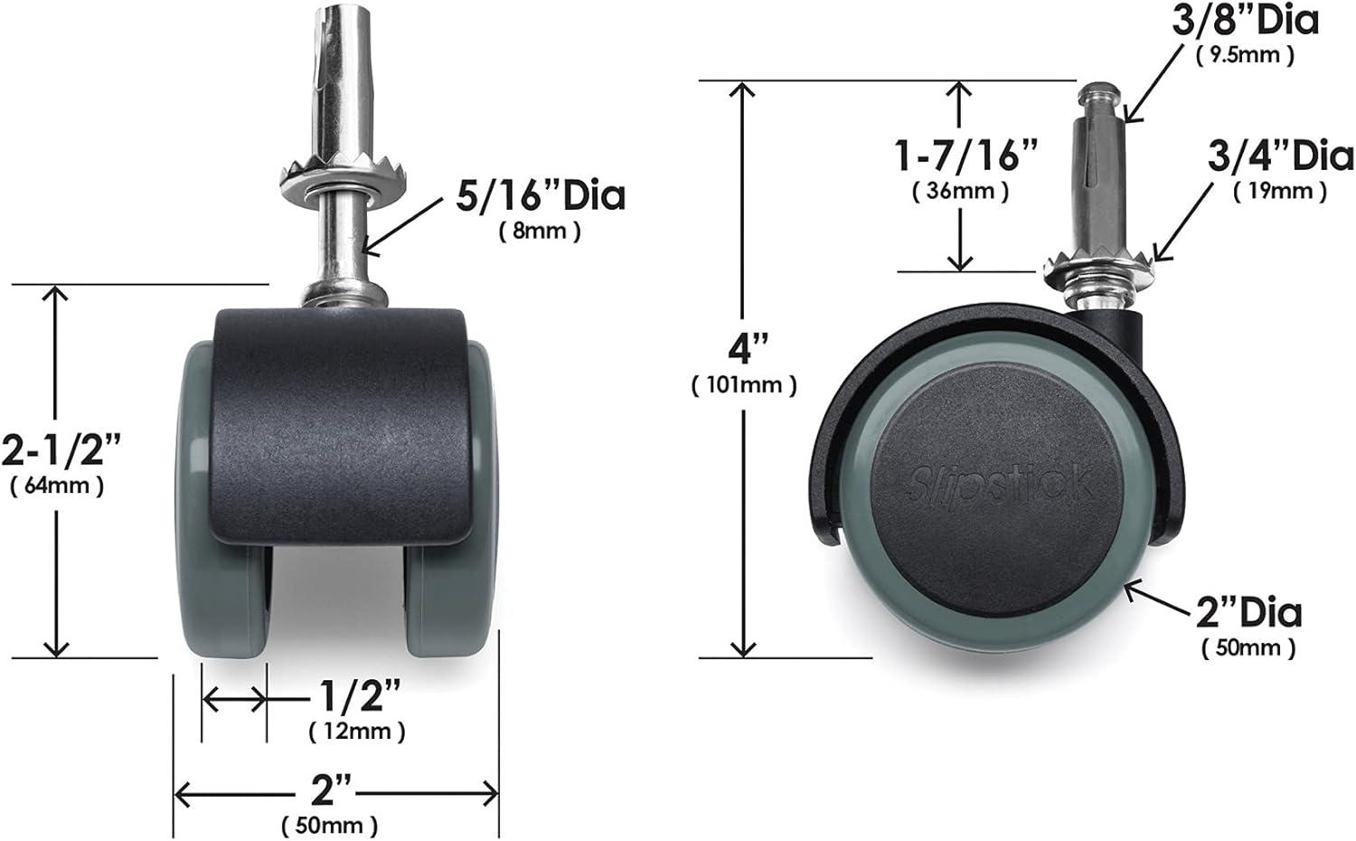 Slipstick 2-Inch Black and Gray Rubber Swivel Caster Wheels Set